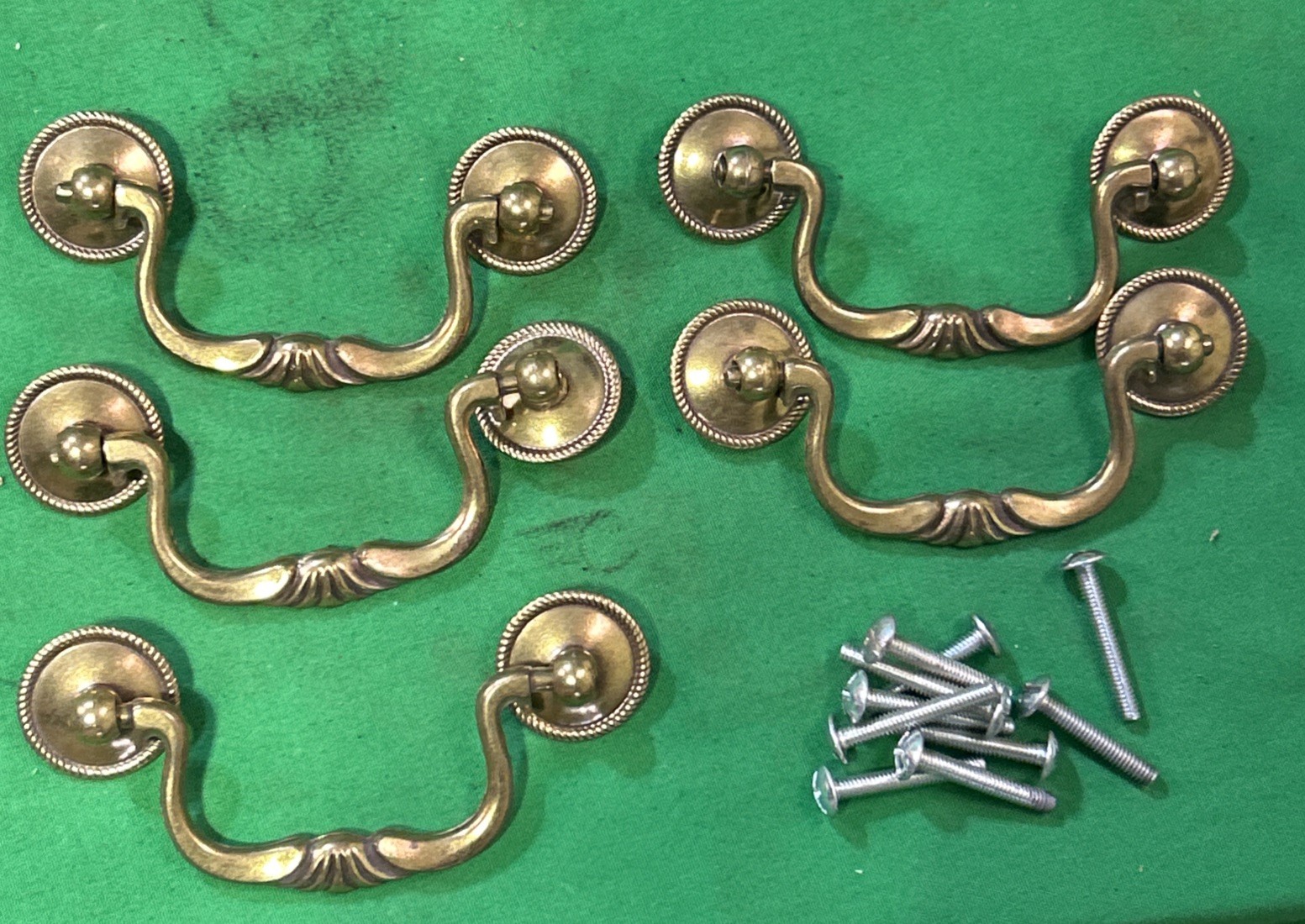 Five Vintage Brass Drop Bail Pull Handle Drawer 3” Center