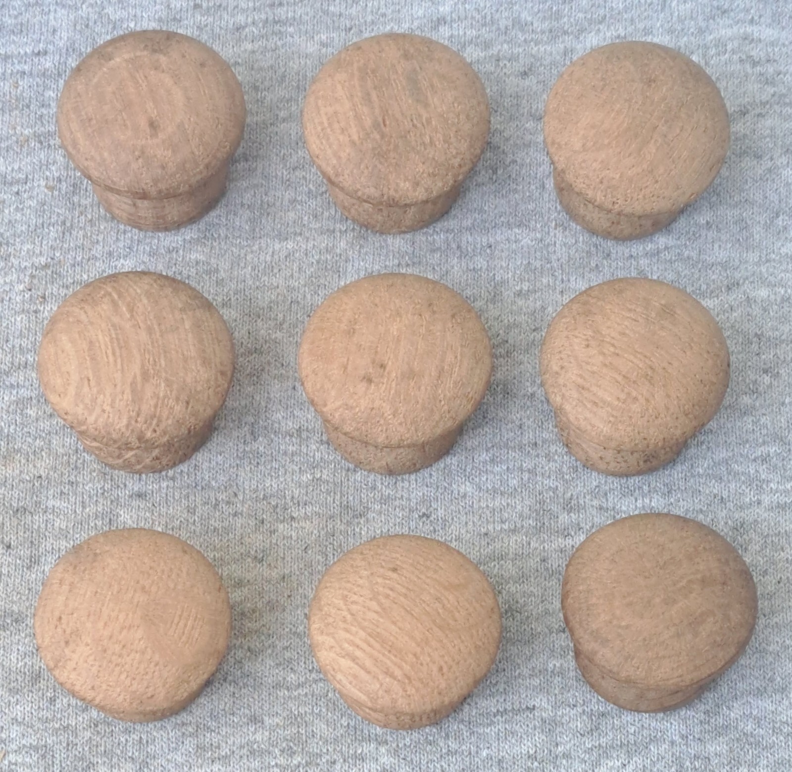 Vintage Mushroom Style Round Wooden Drawer Door Knobs Pulls 1” ~ Lot of 9