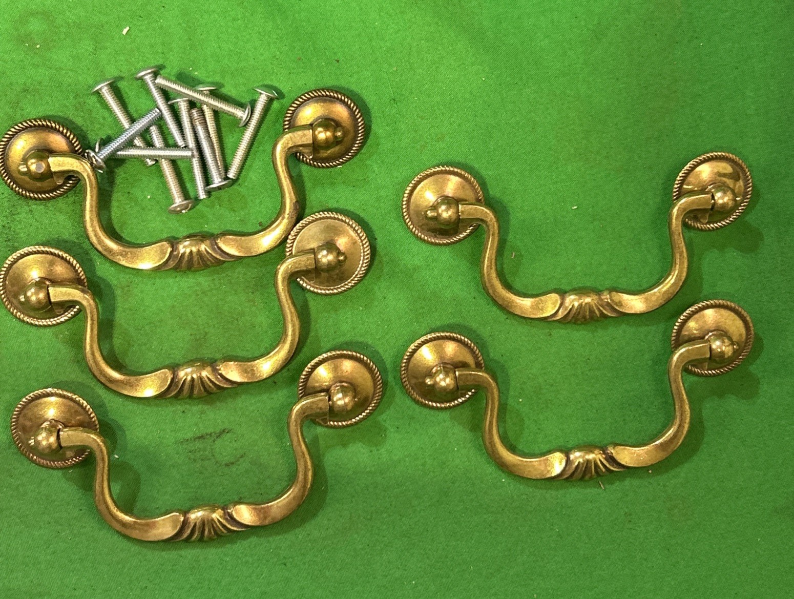 Five (5) Vintage Brass Drop Bail Pull Handle Drawer 3.5” Center