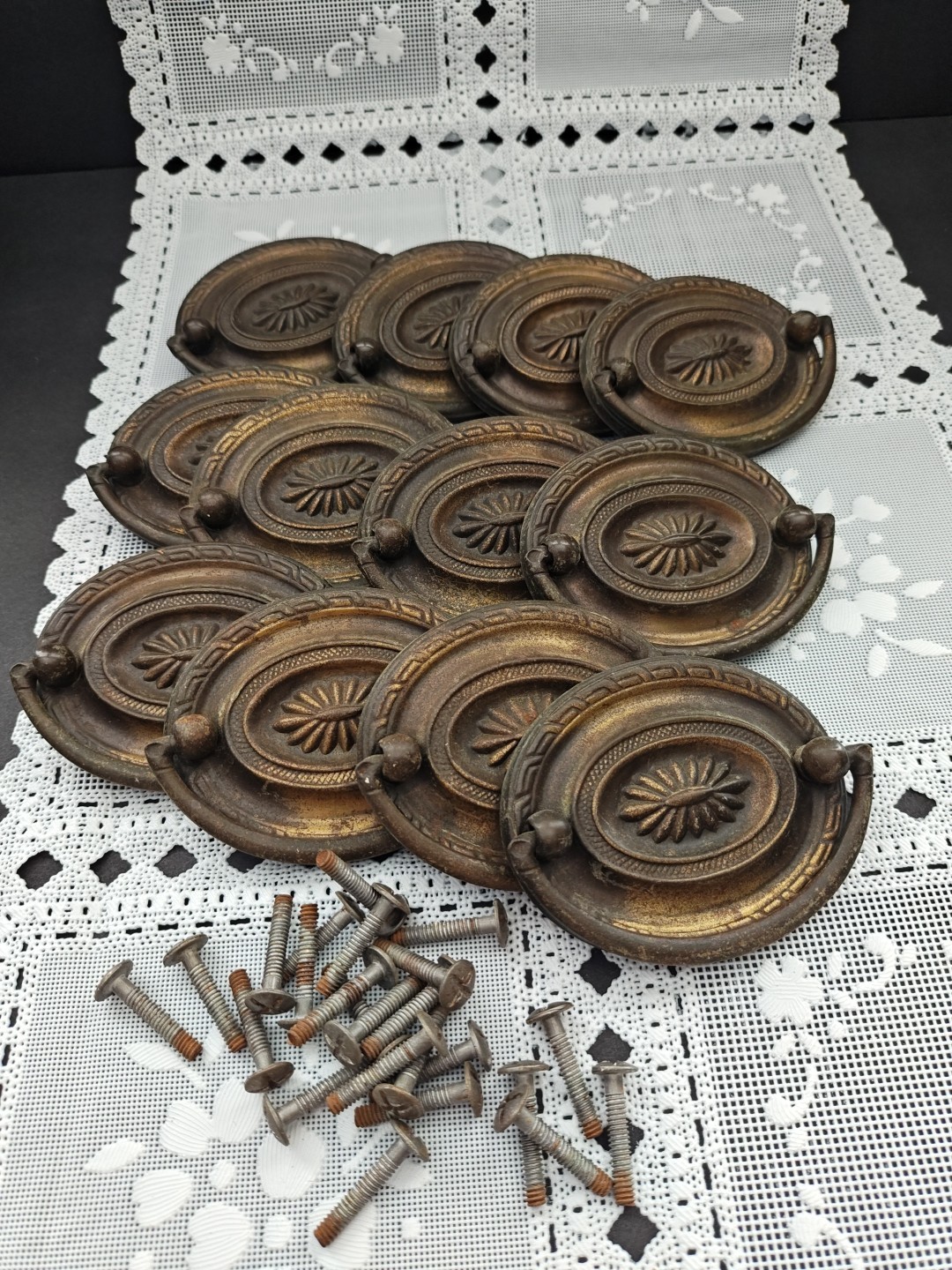 Antique French Style Drawer Pulls 3.25” Nickel Plated Steel Set of 12