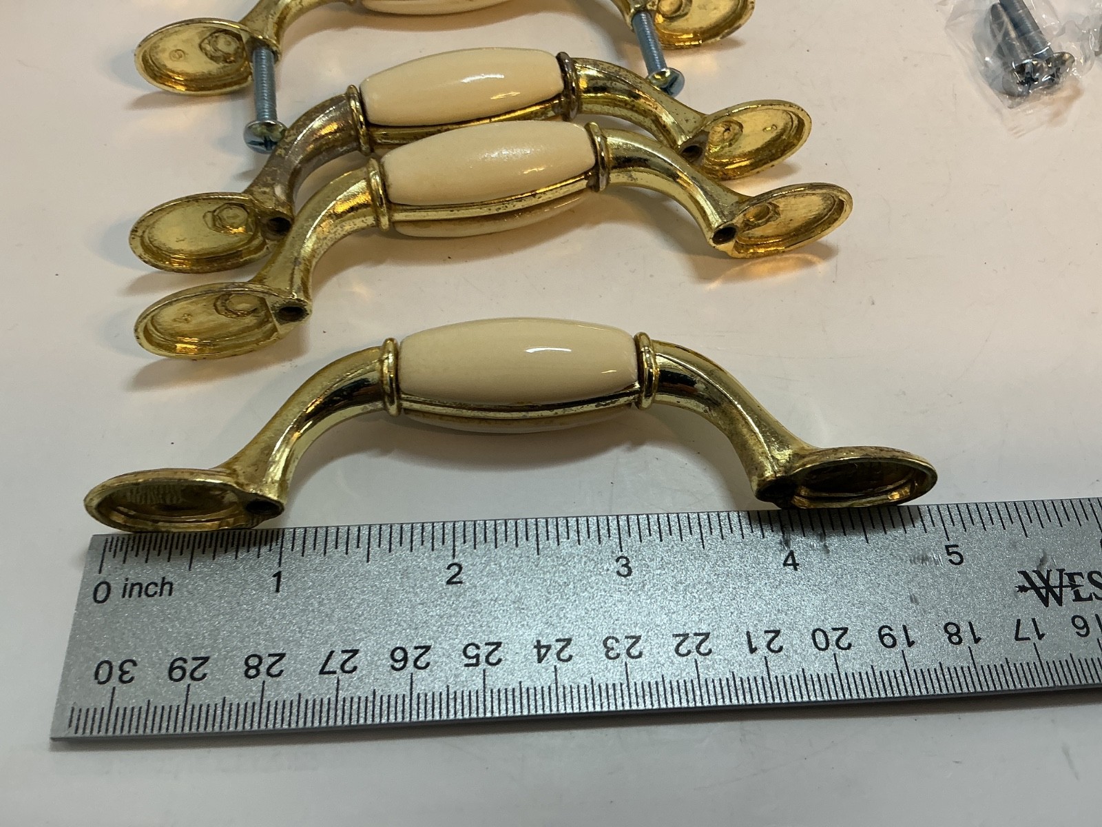 Vintage Door Drawer pulls Beige with gold tone lot of 5 Used