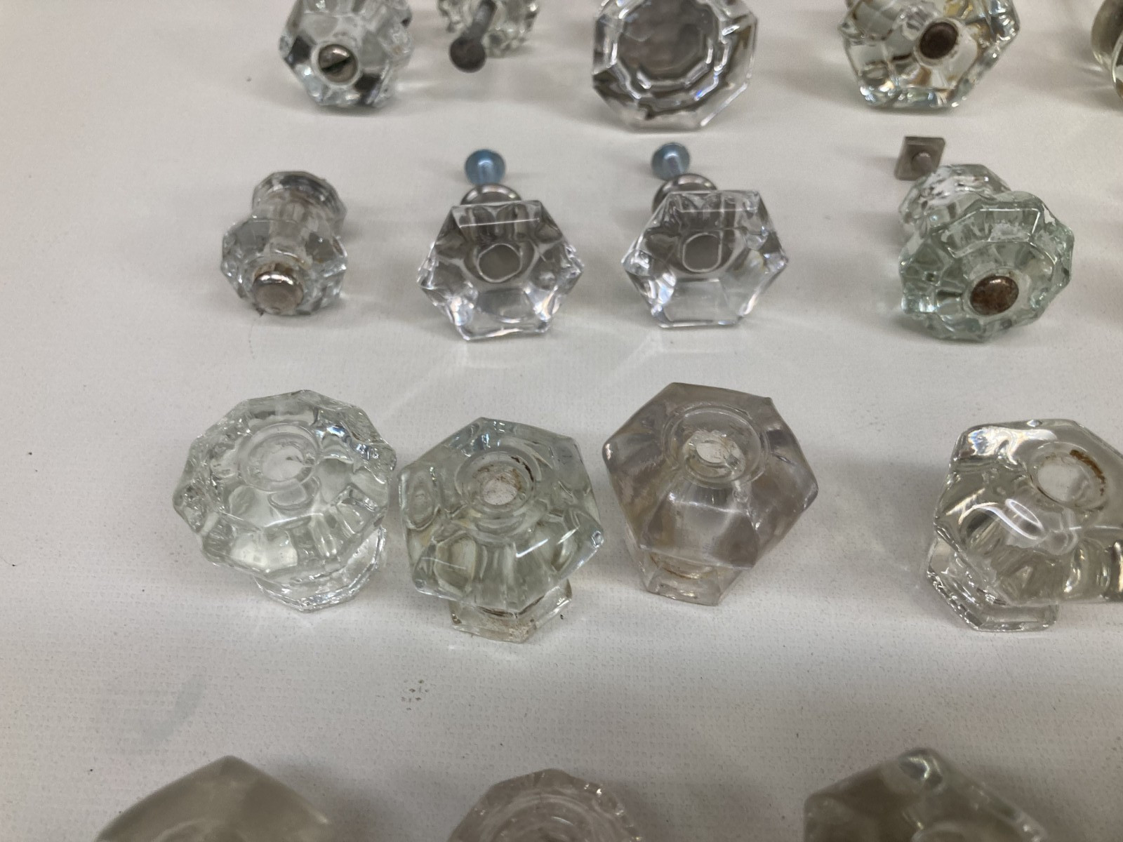 Vintage Lot 45 Salvage Glass Drawer Knobs Pulls Mixed Sizes, Shapes and Colors