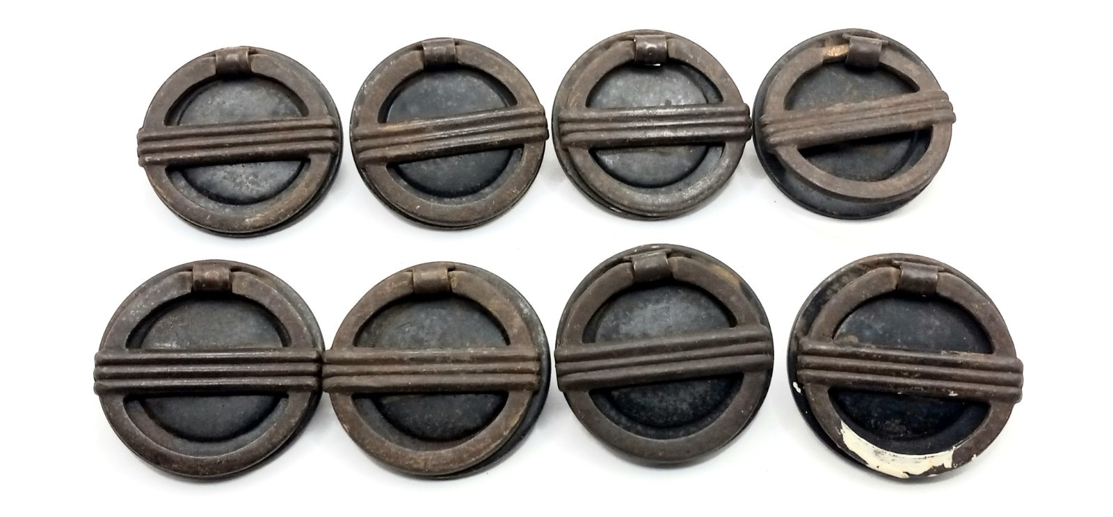 8 Antique Art Deco Rustic Metal Swing Ring Drawer Dresser Pulls With Screws