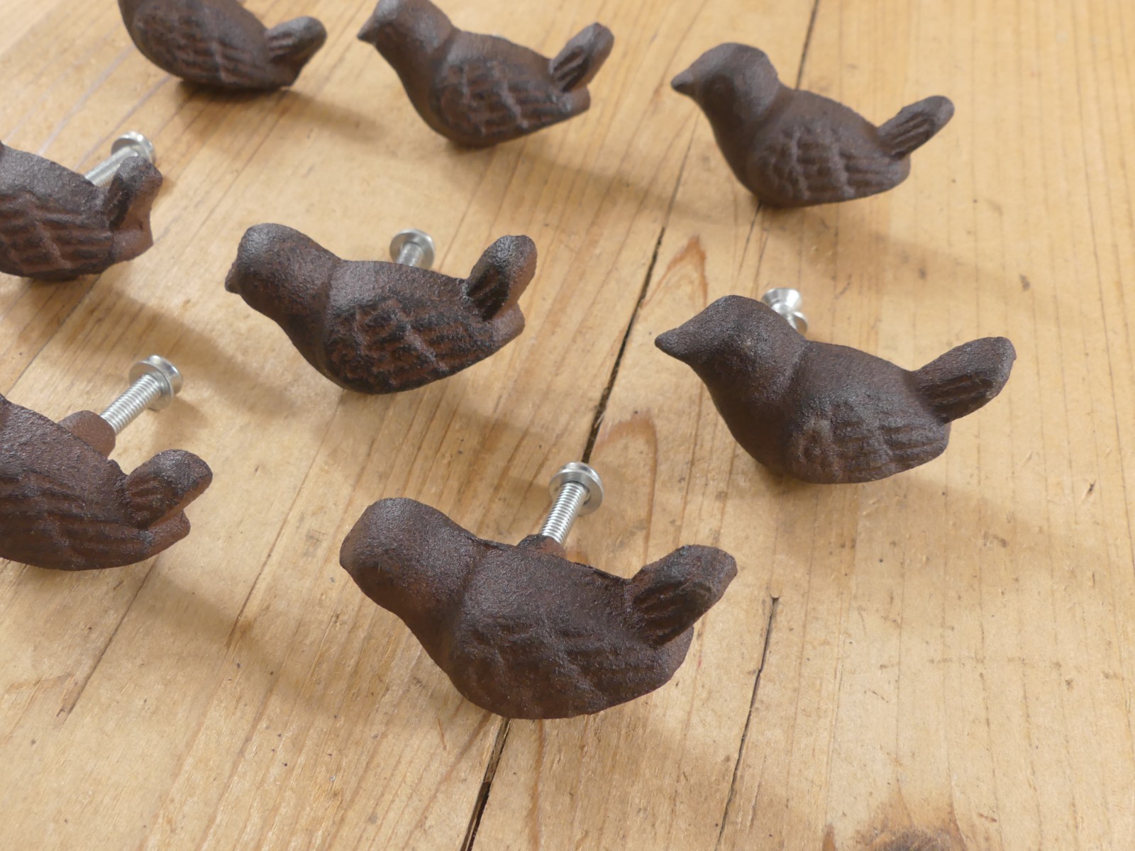 8 CAST IRON BIRD CABINET KNOBS PULLS DRAWER DRESSER HANDLES RUSTIC BIRDS SPARROW