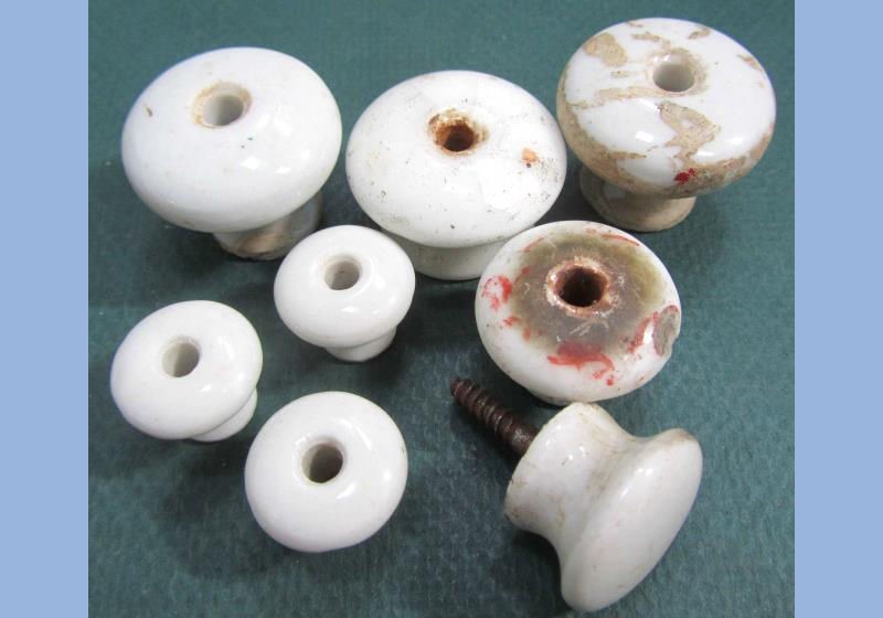 LOT antique 10pc PORCELAIN & GLASS DRAWER CABINET KNOBS pulls 3/4-1 1/2 inch