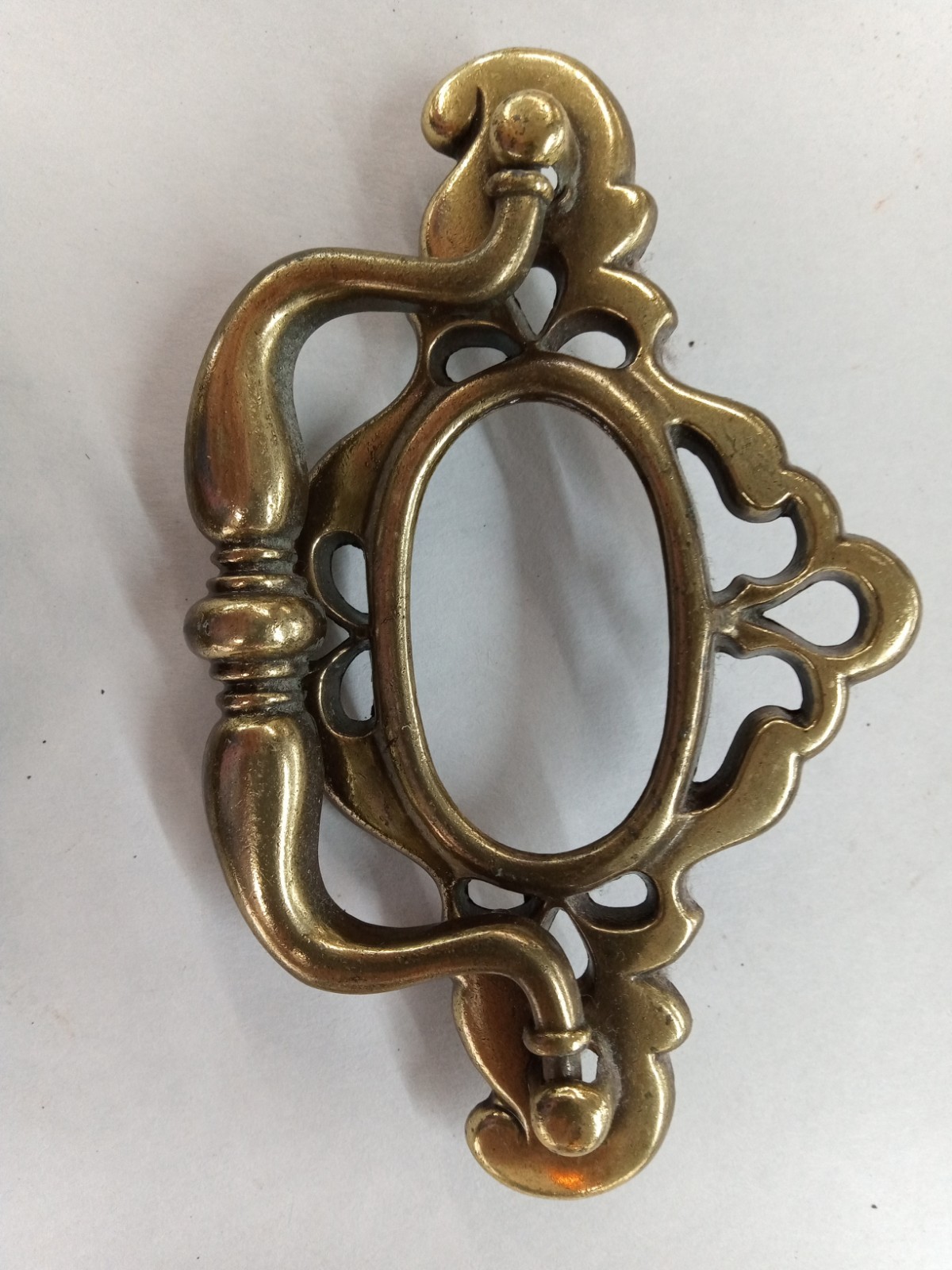 Pair Of 2 Bronze Tone Vintage Drawer Pulls With Speckled Cream Ceramic Inserts