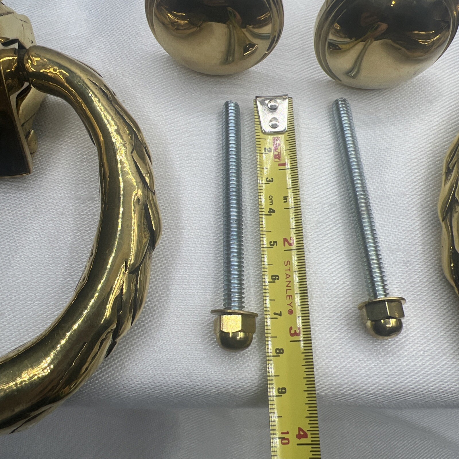 Brass French Victorian Knocker Drop Ring 4” Diameter Drawer pull Knob Set Of 2