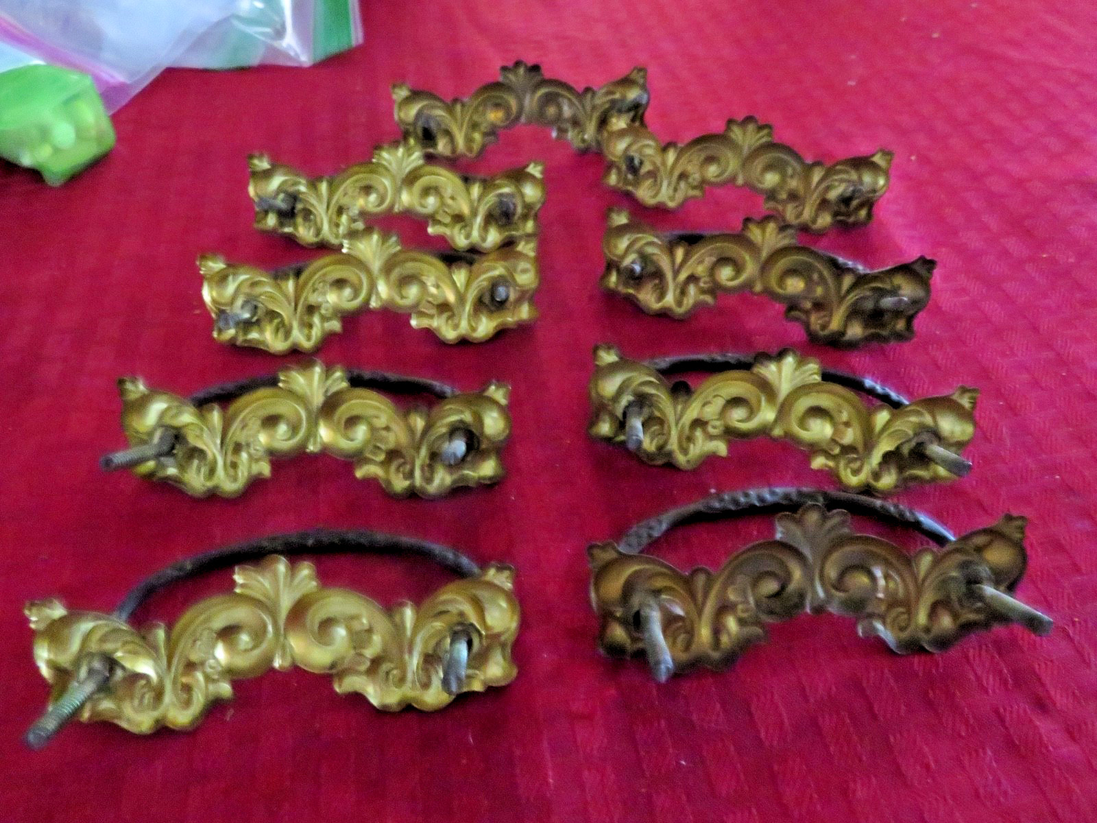 9 Antique Victorian Brass Drawer Pull Door Handles Larkin Style