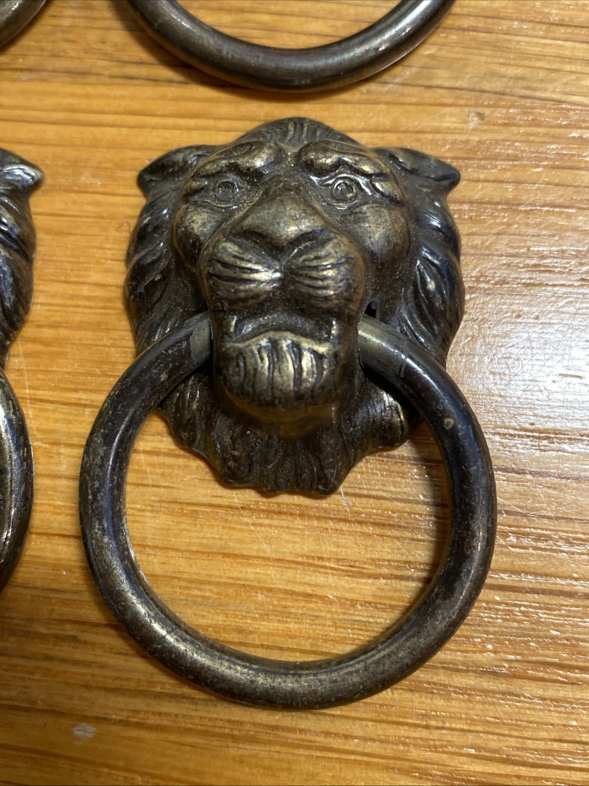 Lot of 6 Ornate Antique Vintage Lion Head Ring Drawer Knobs Pulls