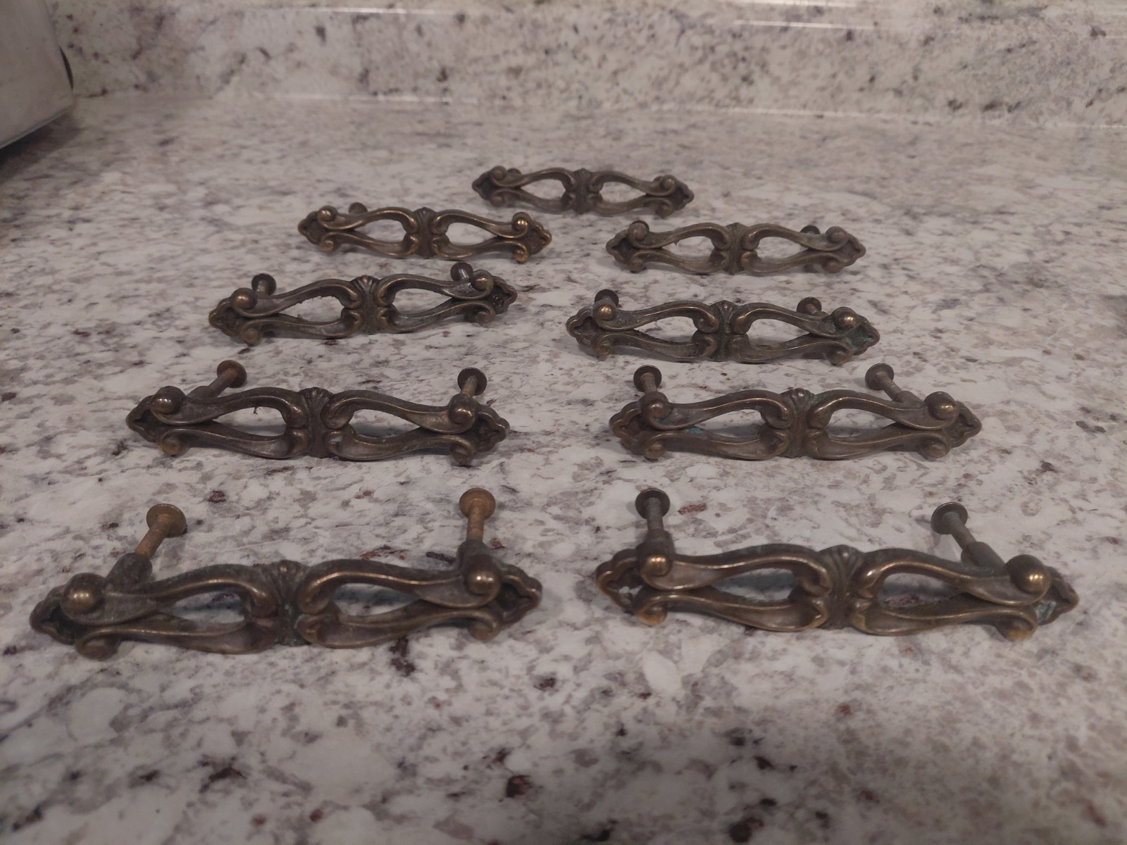 Vintage Ornate Antique Brass Drawer Cabinet Pulls Handles Lot Of 9 With Screws