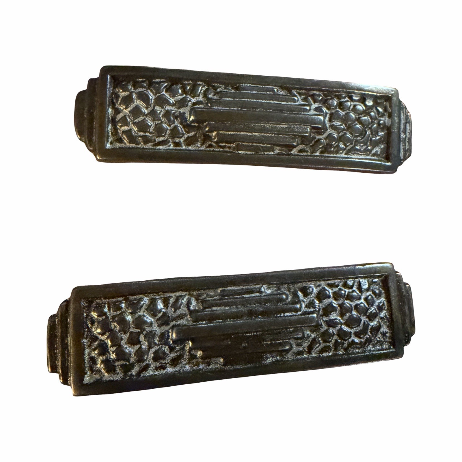 Art Deco Antique Furniture Drawer Pulls Metal Marked RP British Patent #797665