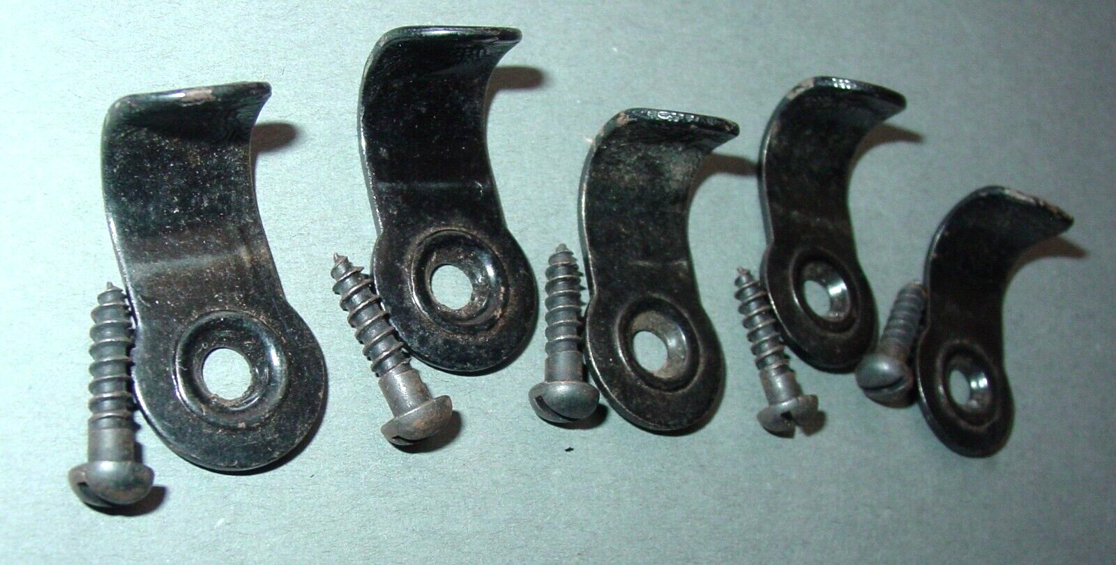 5 Vintage Window Sash Chain Holder Lift Pull Lot Antiqued Japanned Finish Lot