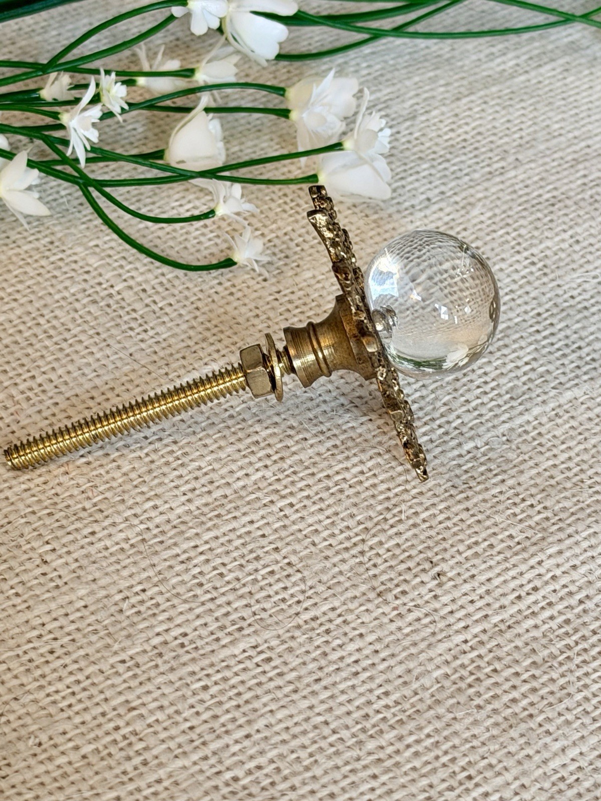 1 Antique Gold Clear Glass Ball Knob Drawer Pull Handle Cabinet Starburst Knob
