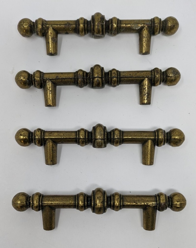 Cabinet Handle Drawer Pull Burnished Brass Bar Vtg 742-1 CAN RD 1977 Lot of 4