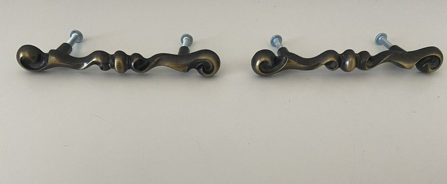 2 Vintage Antique French Style Drawer Pulls Bows 3″ Center Ornate Never Used