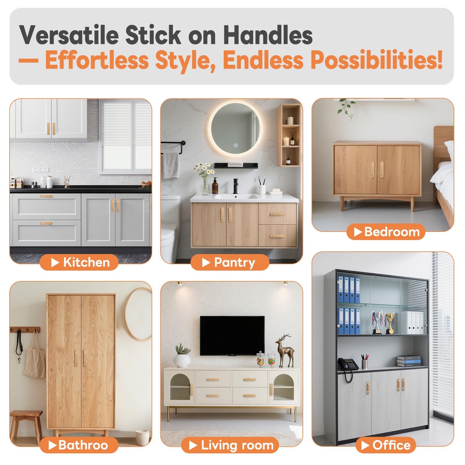 Mixizigoz 8 Pack 5.7 Inch Adhesive Cabinet Handles – No Drill Stick On Door