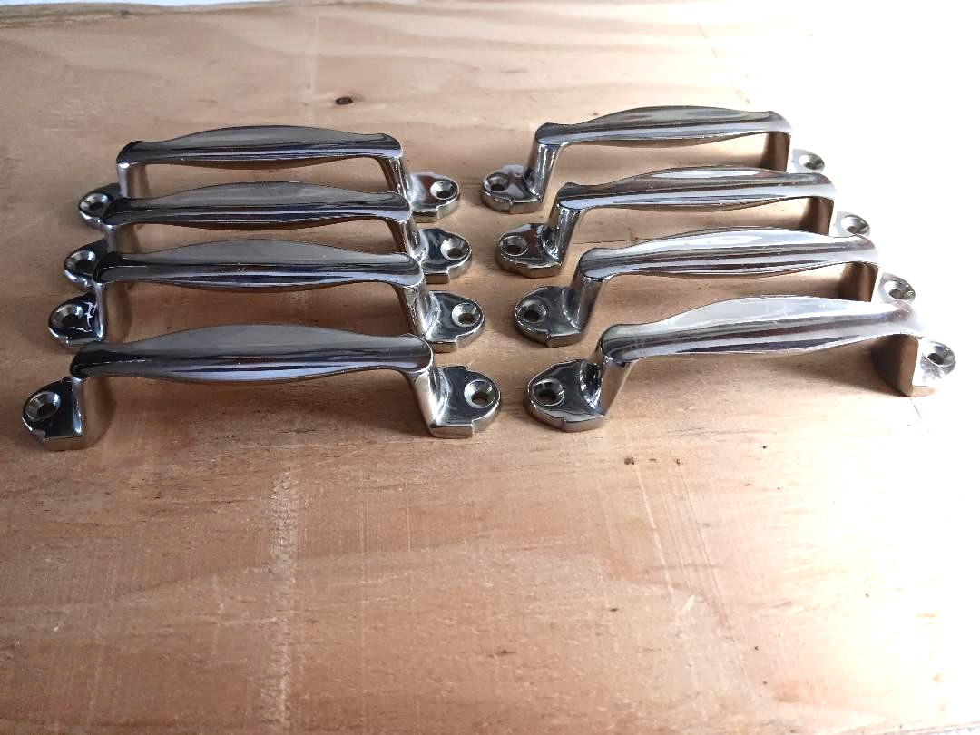 Vintage Nickel Plated Brass Cabinet Drawer Pulls Handles Art Deco Lot of 8 NOS