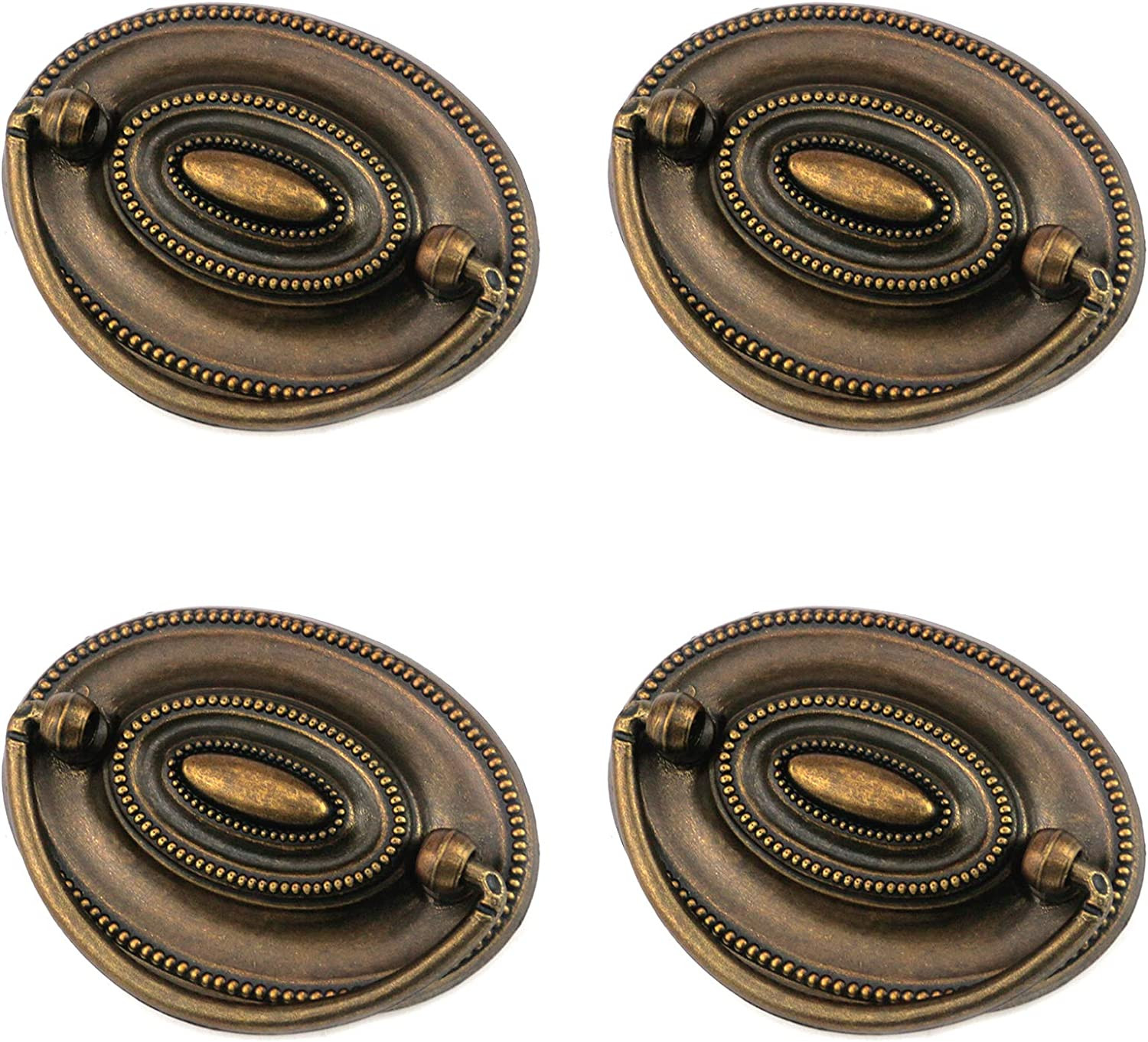 4 Pcs Furniture Dresser Pull Antique Brass Bail Drawer Pull Oval Drop Swing Hand