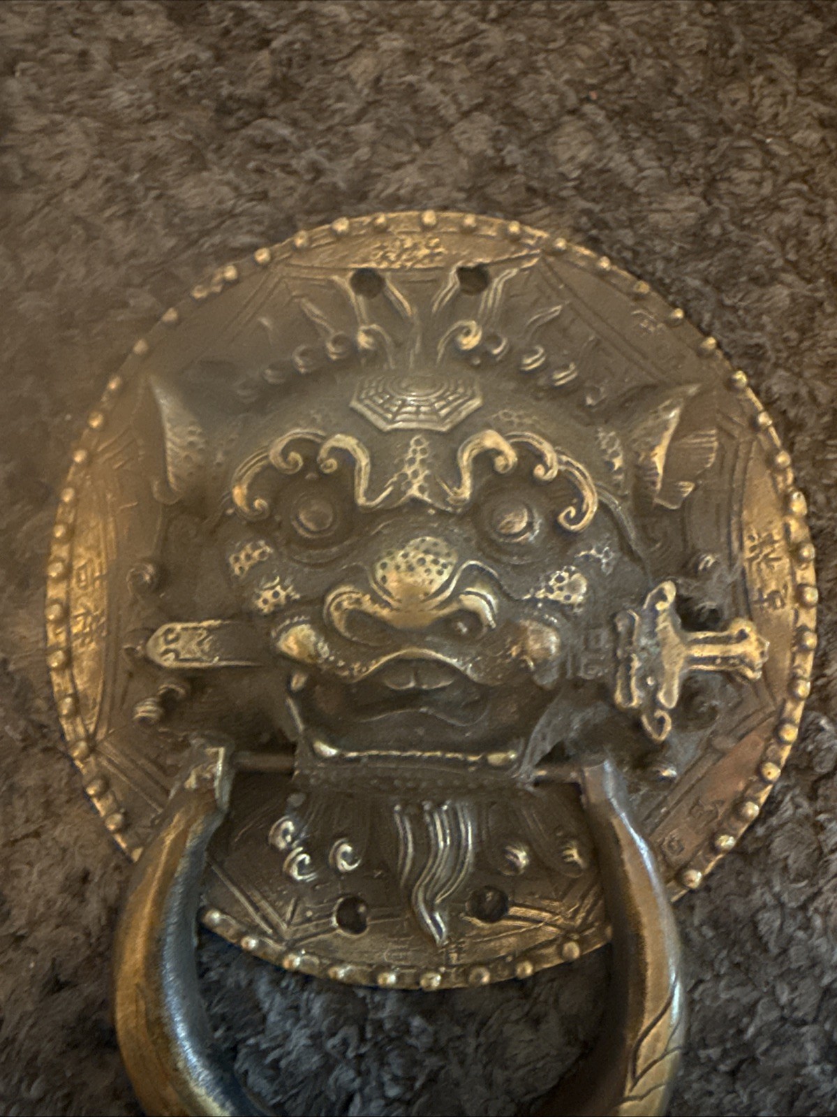 Chinese Foo Dog Lion Head Ring Pull 4” Brass Furniture Hardware Cabinet Chest