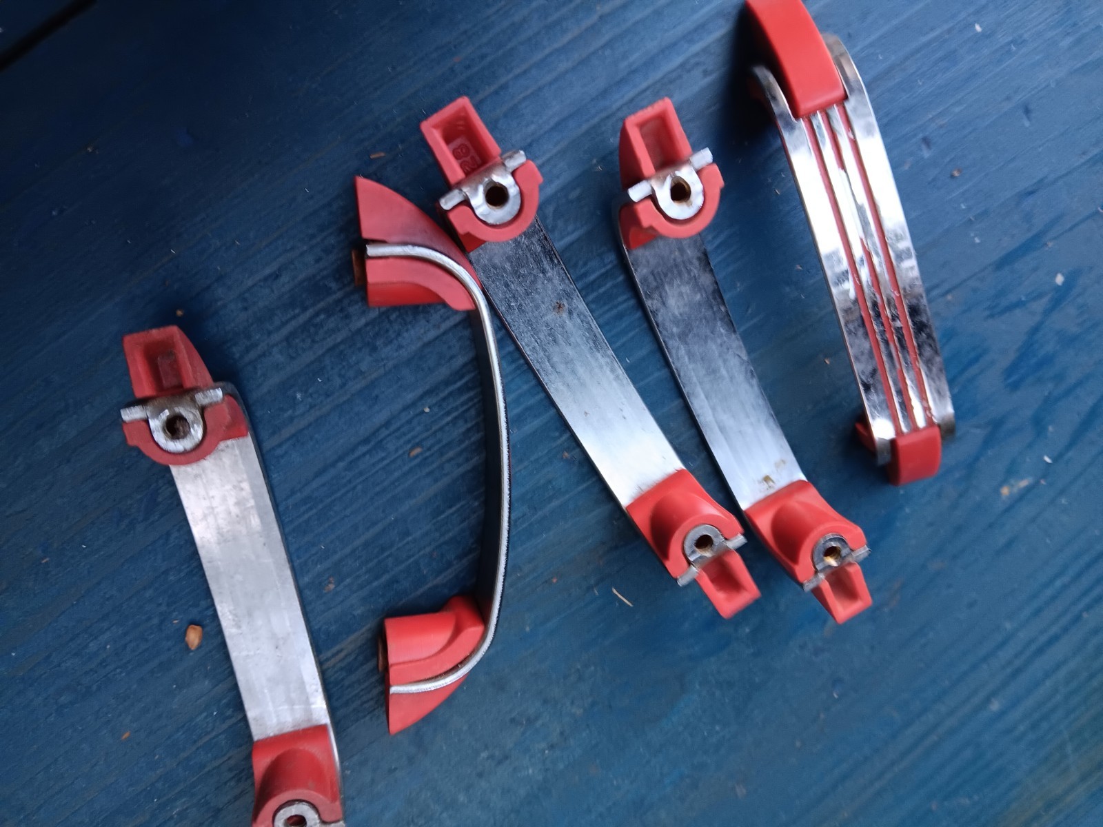 Vintage Drawer Cabinet Pulls Nickel & Red Lot Of 5