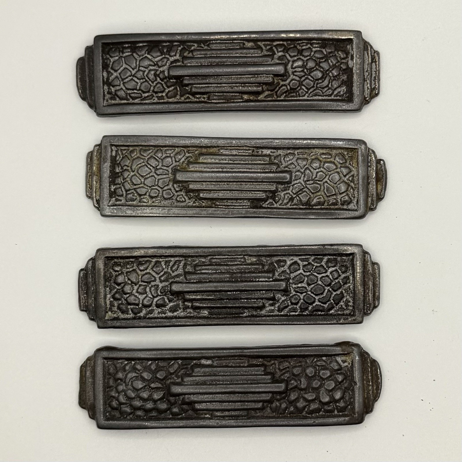 Art Deco Antique Furniture Drawer Pulls Metal Marked RP British Patent #797665