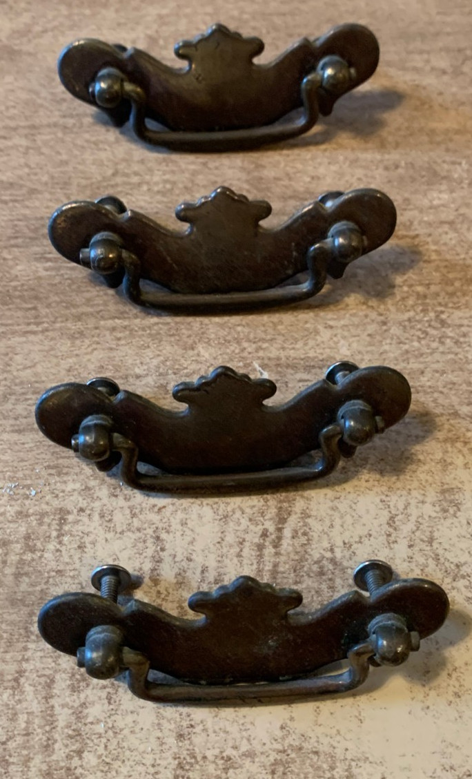 4 Vintage Pull Handles 2-1/2″ Screw Center 3-5/8″ Wide 1-1/4″ Tall 3/4″ Screw