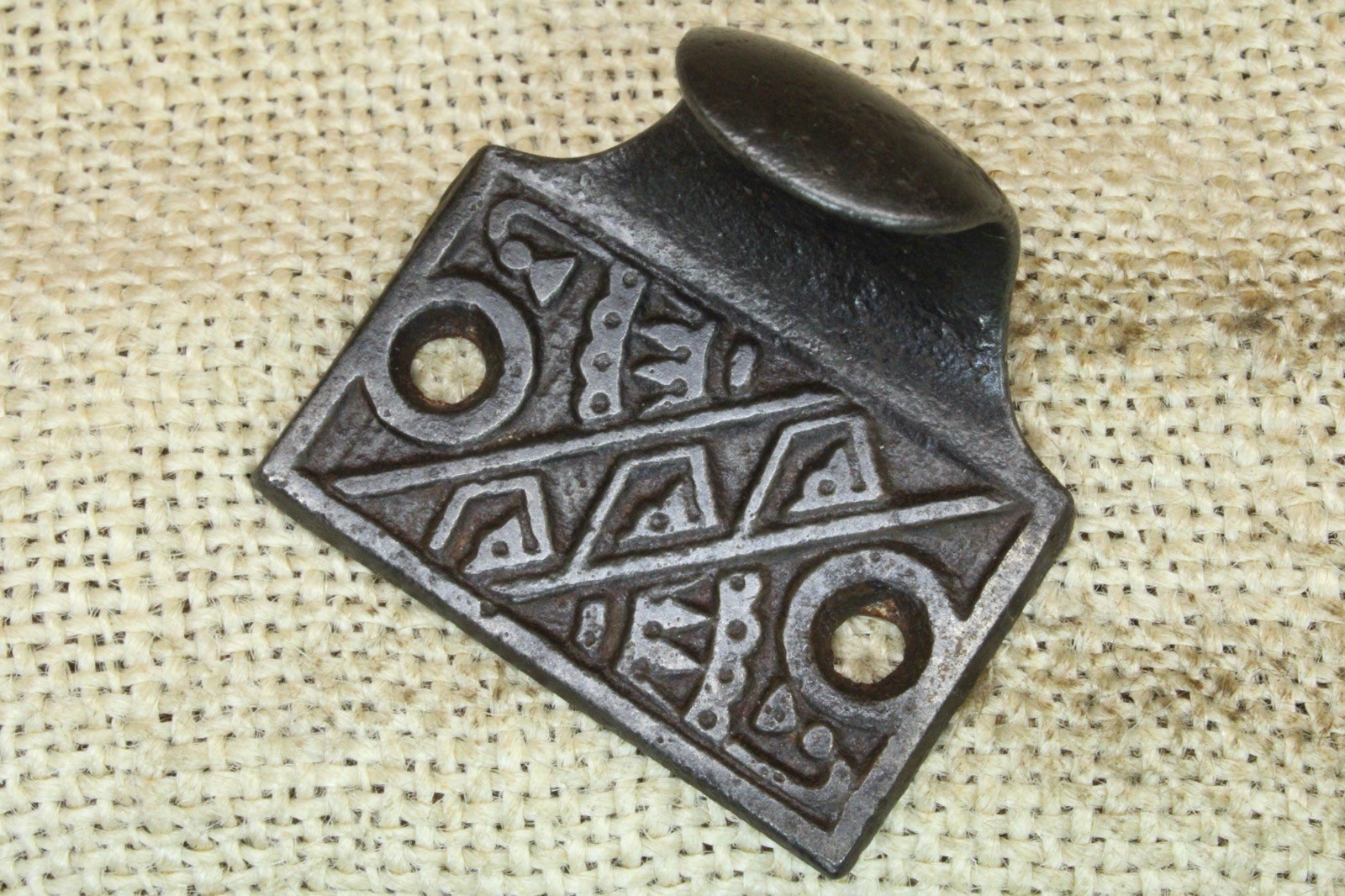 Old Window Sash Lift Pull Restored Cast Iron Eastlake Geometric Diagonal Pattern