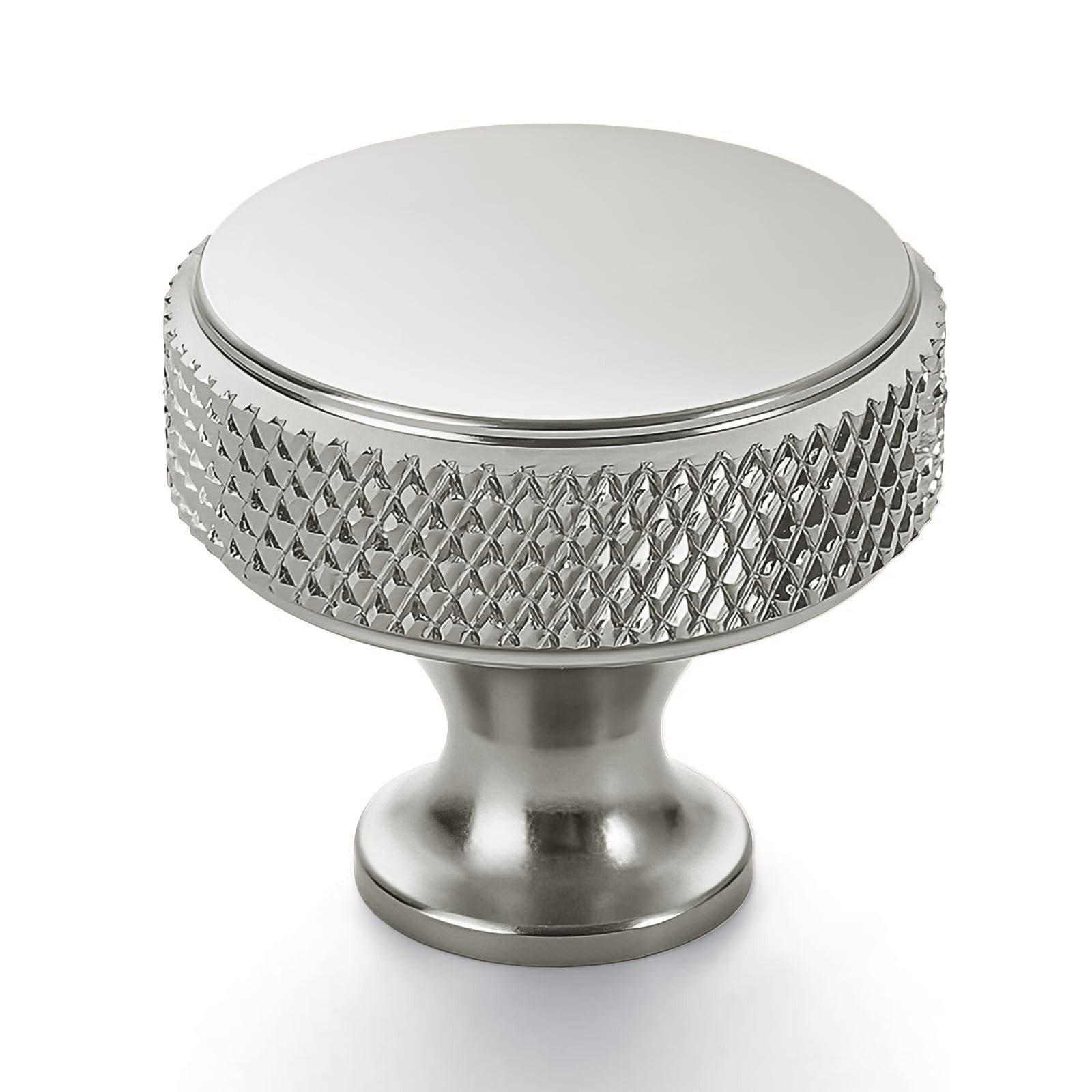 Brushed Nickel Knurled Cabinet Knobs Round Drawer Pulls 10 Pack | Solid Alumi…
