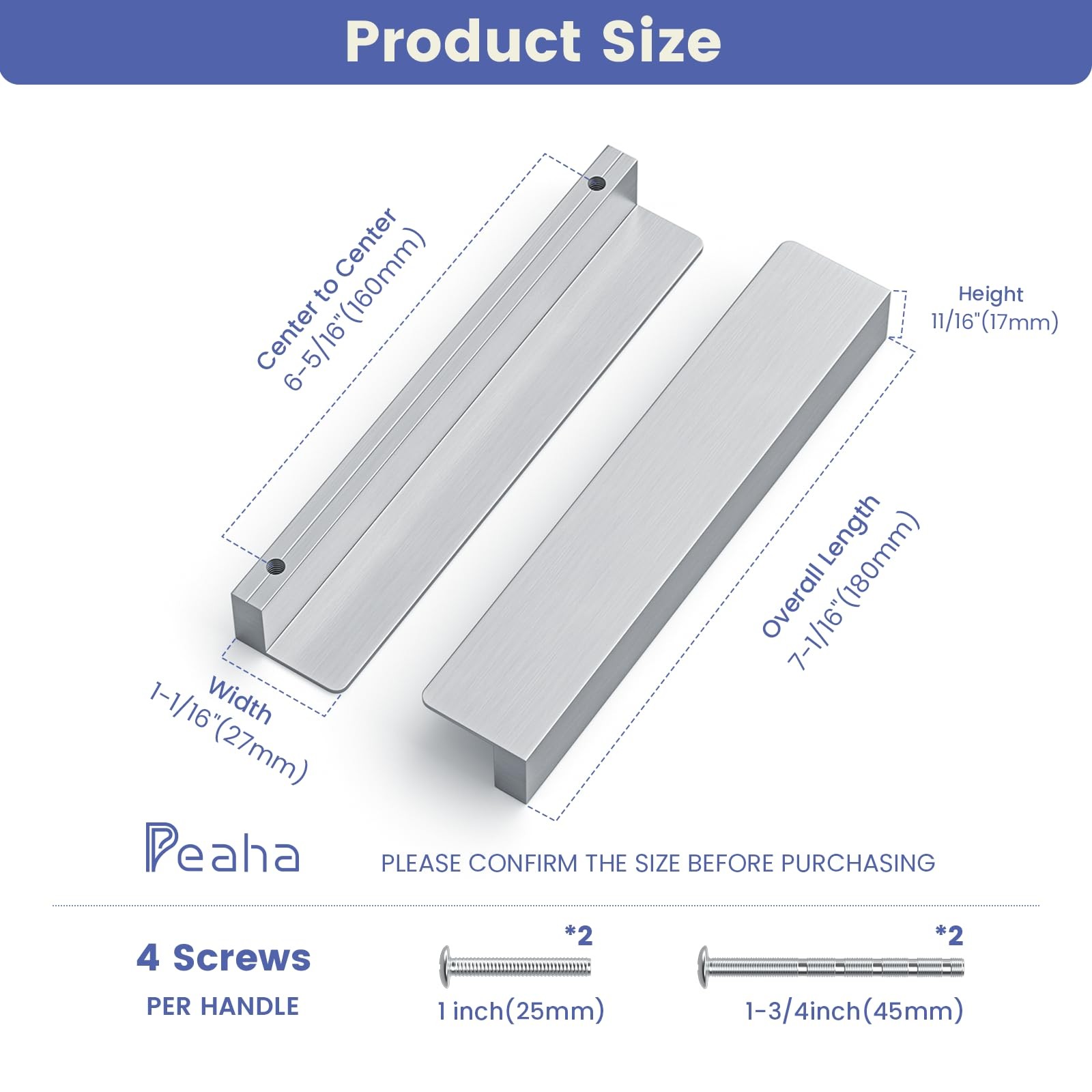 Peaha 10 Pack 6-5/16 Inch Brushed Nickel Cabinet Handles Finger Pulls For