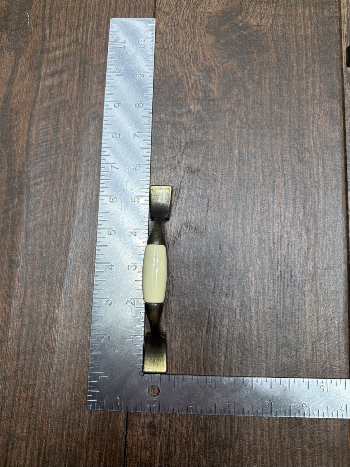 33 Allison Vintage Brass White Porcelain Cabinet Pulls Drawer Handles 5 1/4″