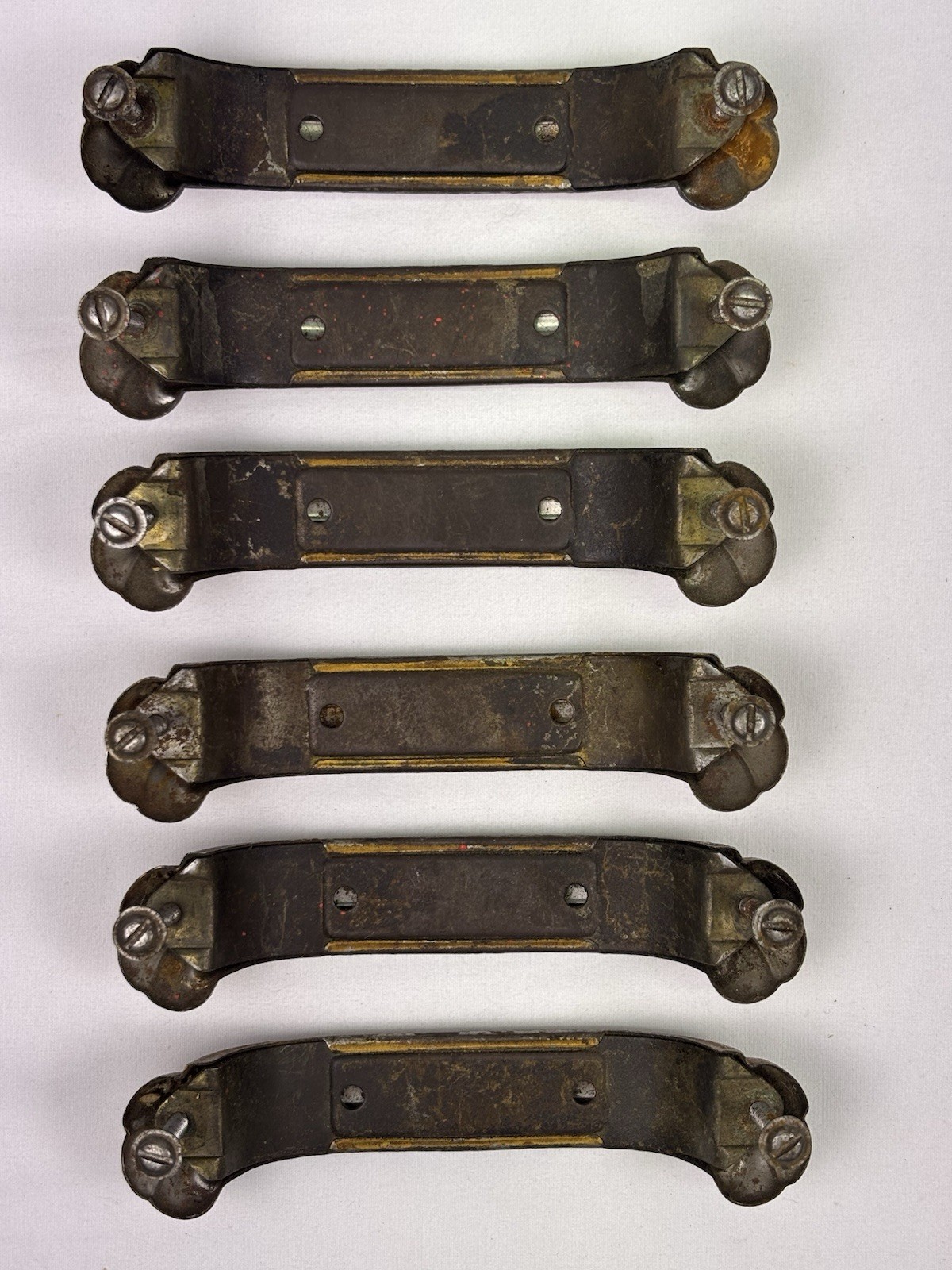 Vintage Art Deco Drawer Pulls Set of 6 Amber Plastic Inlay Waterfall Style