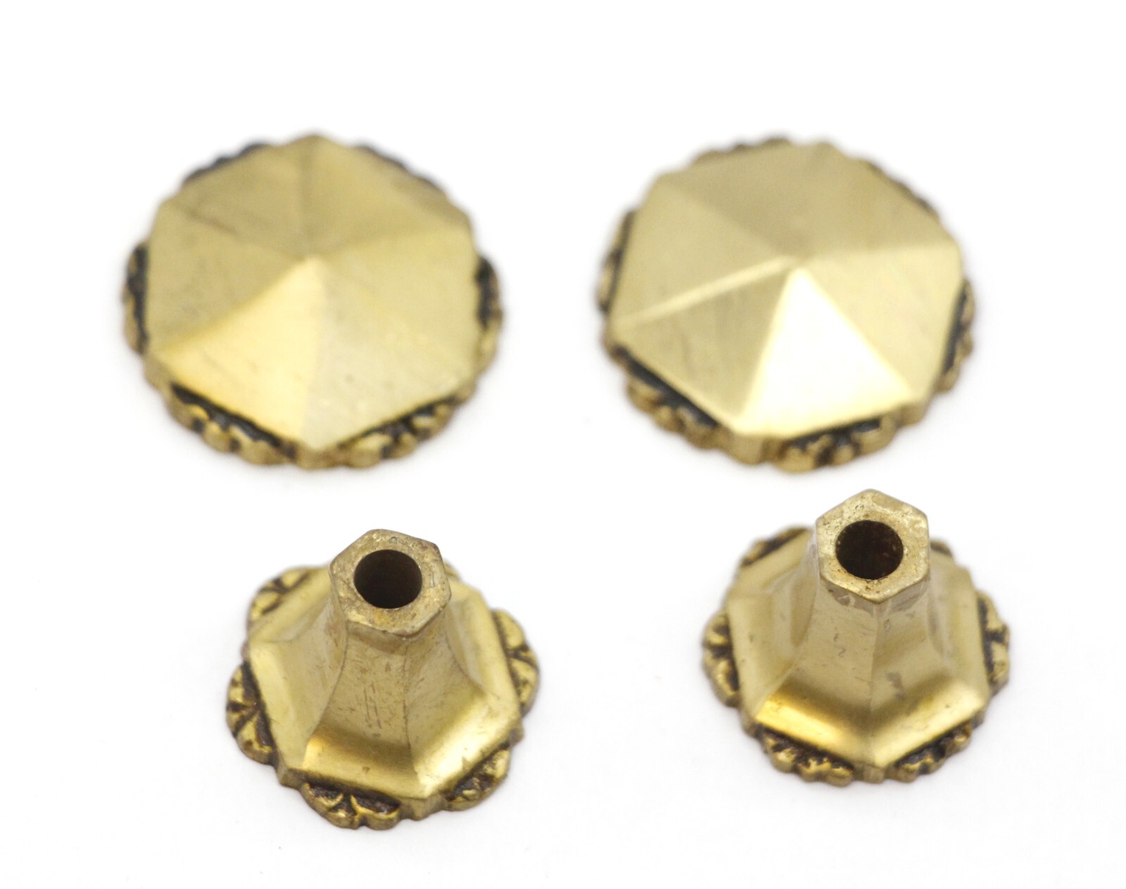 Pair of Vintage 1 in. Hexagon Scalloped Brass Cabinet Drawer Knobs