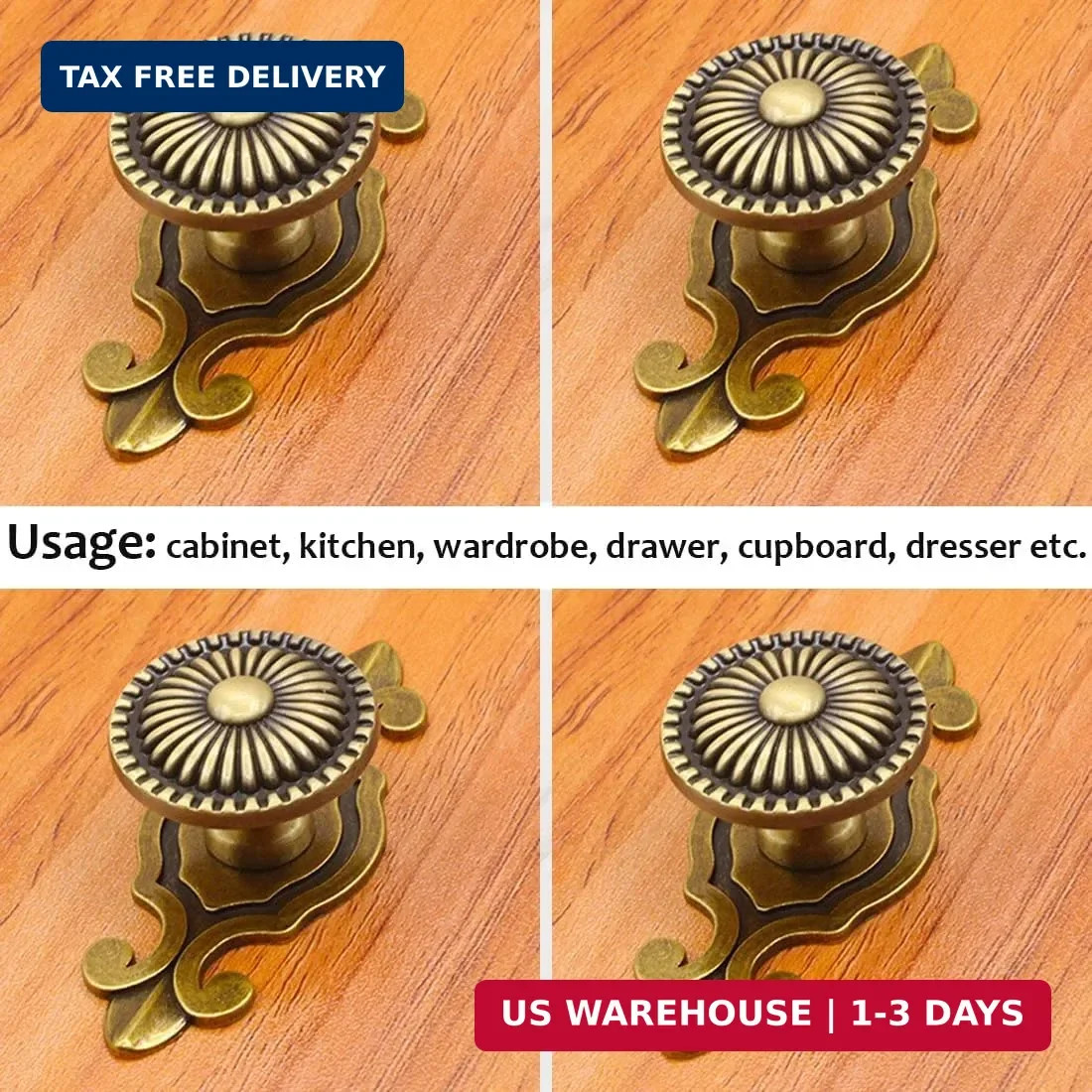 Antique Brass Cabinet Knobs, Vintage Drawer Pulls with Backplate, Antique Gold M
