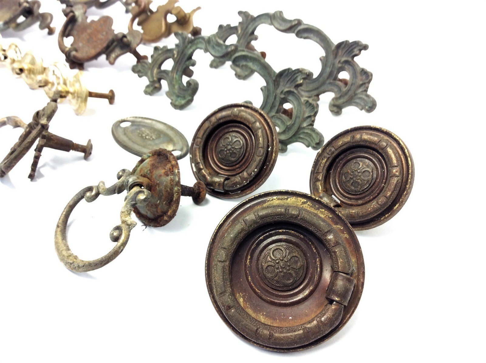 Antique & Vintage Mixed Lot –Brass Metal Drawer Pulls, Handles, Parts & Hardware
