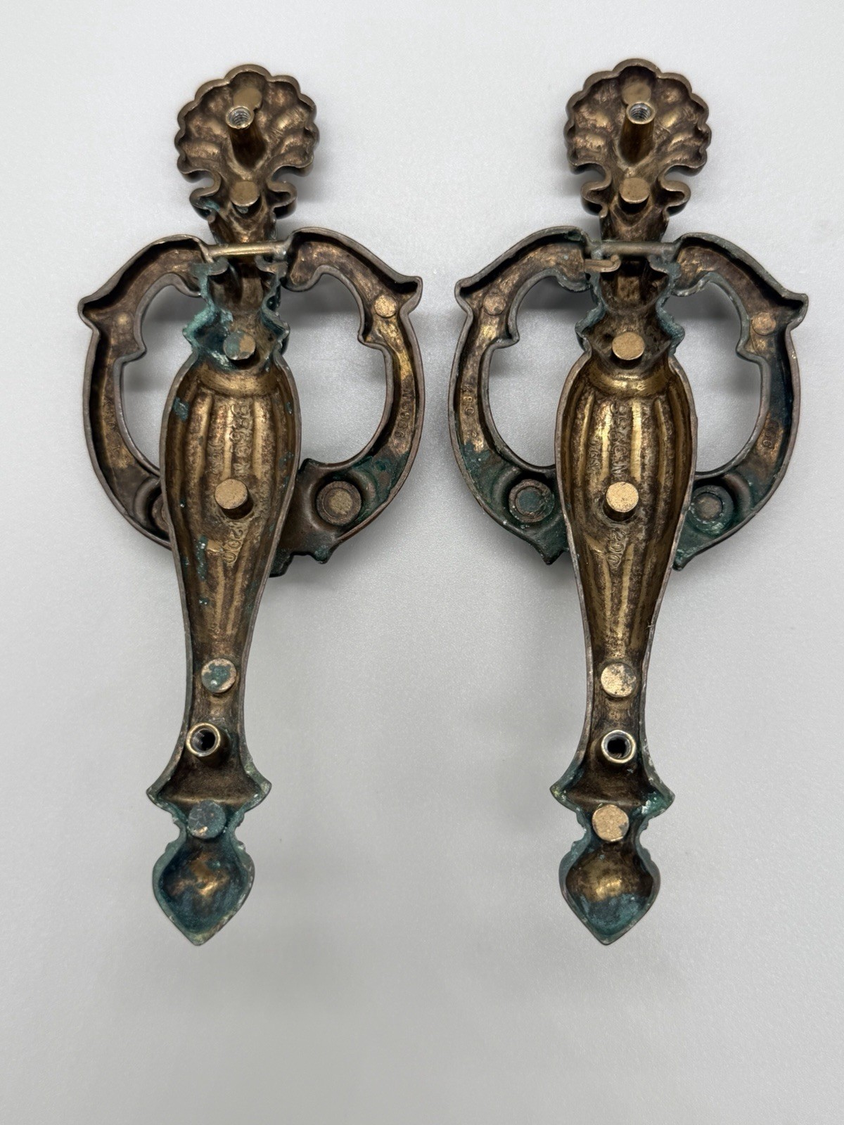 VTG Keeler Brass Co 7″ Drop Ring Pulls French Provincial Hardware 5″ C-C Pair