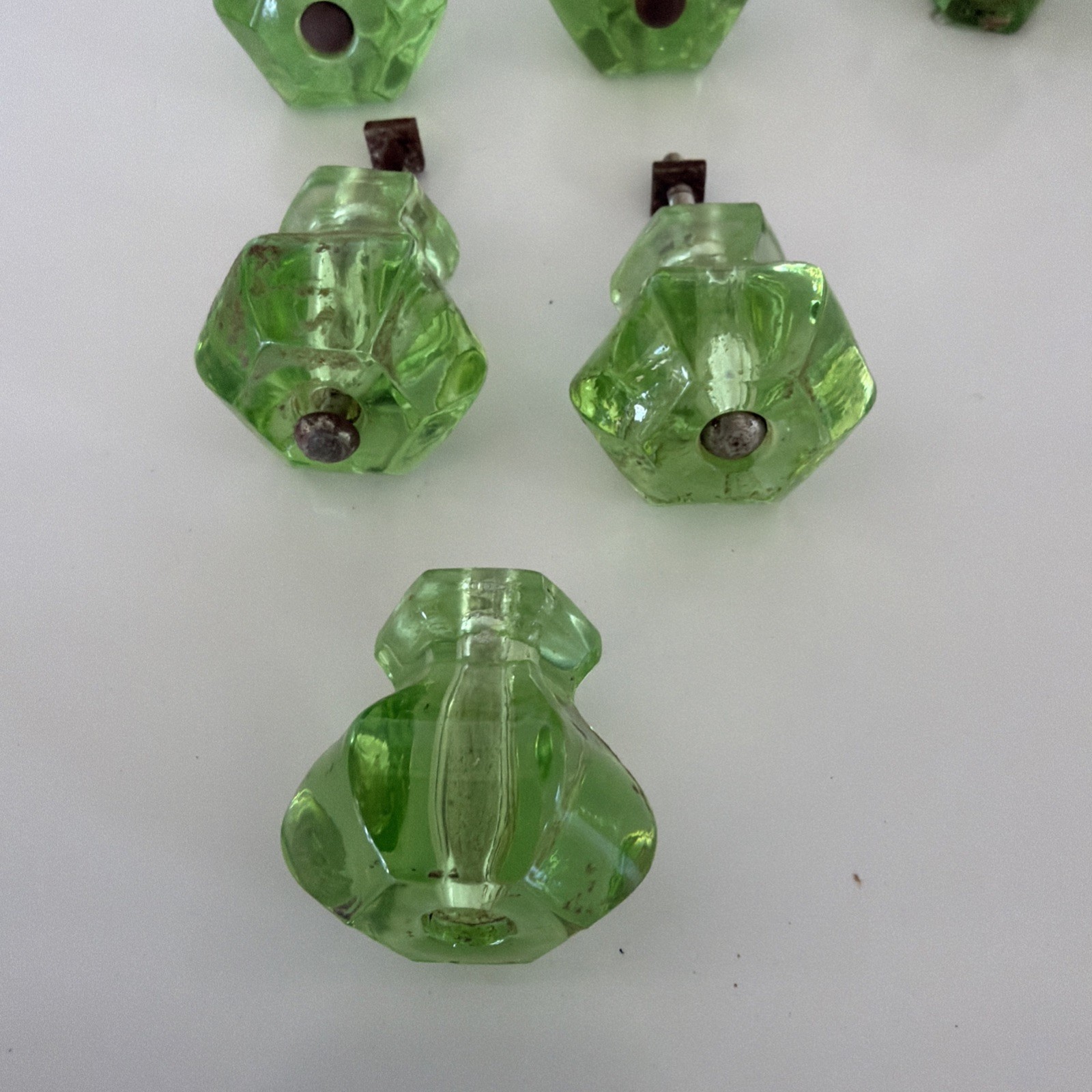 1920s Green Depression Glass Drawer Pulls 11 pieces