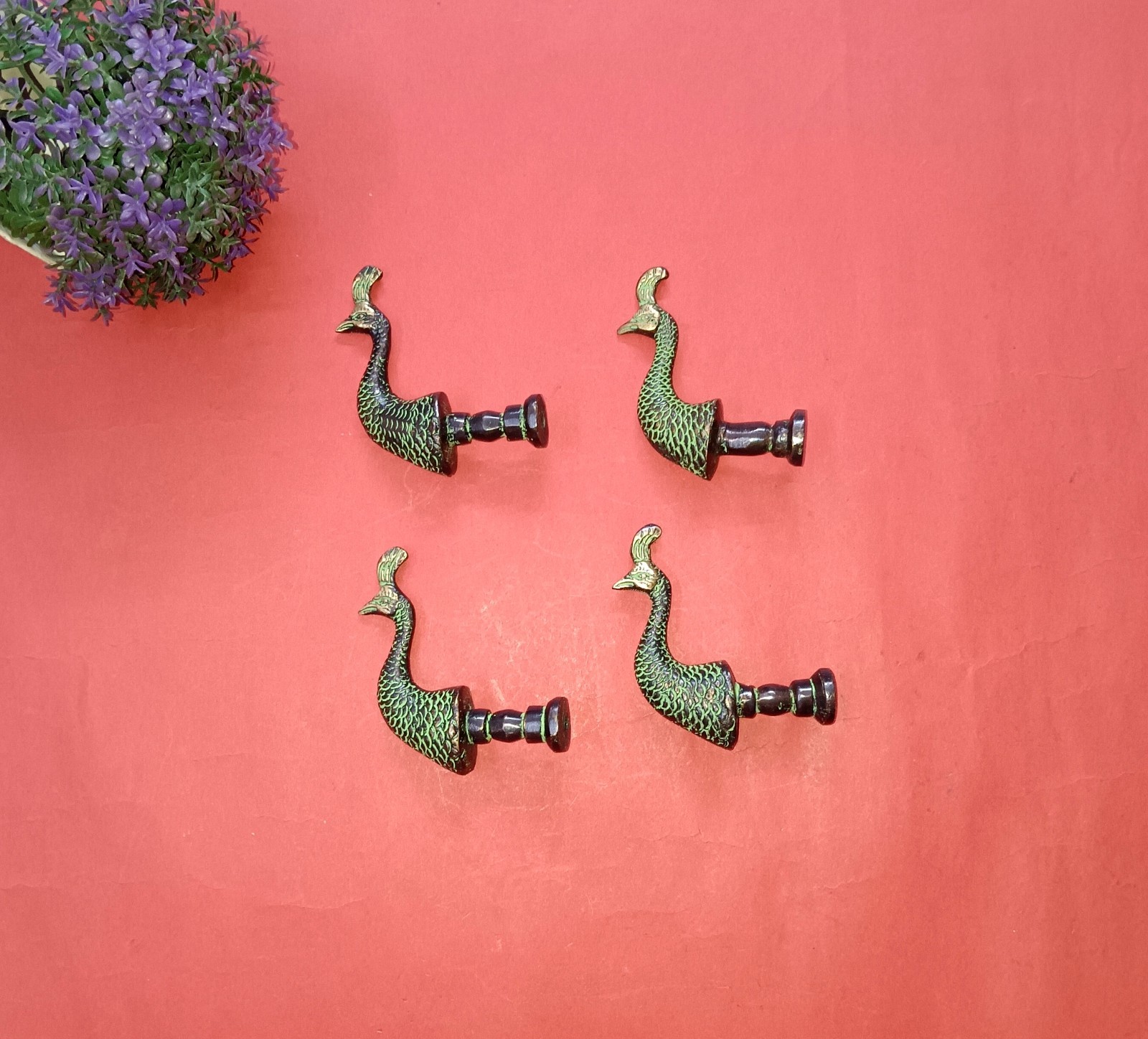Turkey Bird Head Design Drawer Knob Brass Peacock Pull Set of 04 Pieces GTX