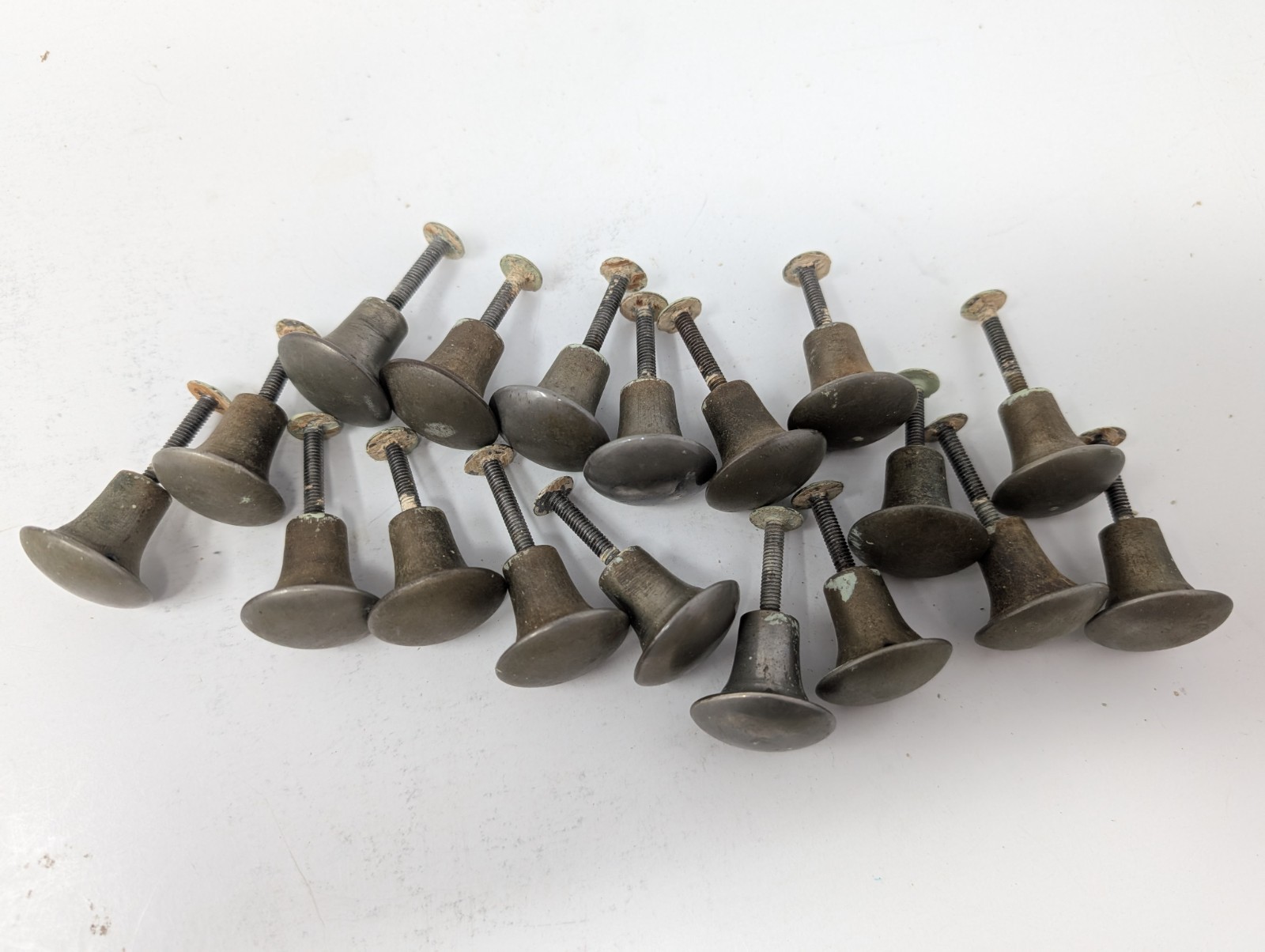Vintage Lot of 18 Brushed Nickel Silver Round Knobs Drawer Pulls Handles -1″ Dia