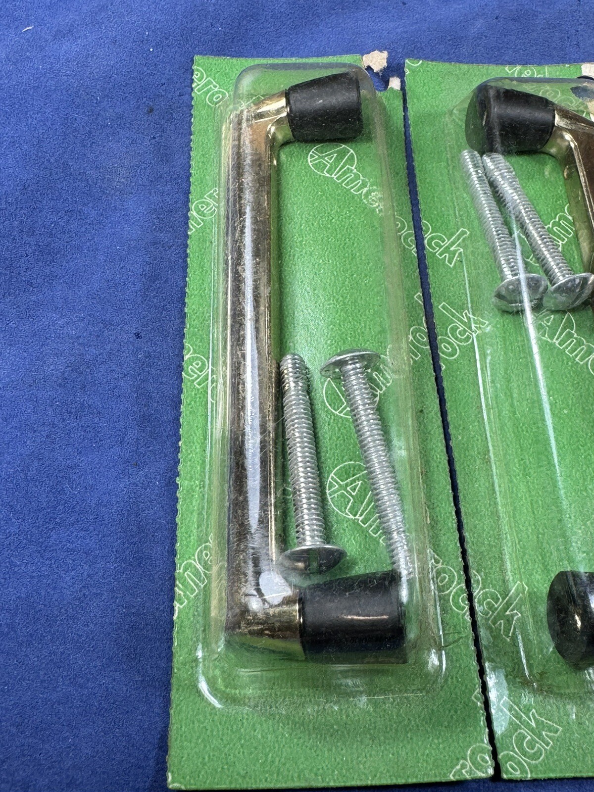 2 NOS C.1957 Mid Century Amerock PULLS, Polished Brass Plate, Original Package!