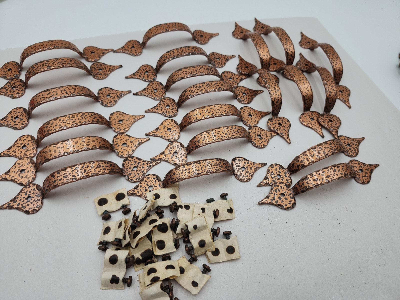 NEW NOS 21 Vintage 3.5 in. center hammered Copper Ajax drawer pulls drawer