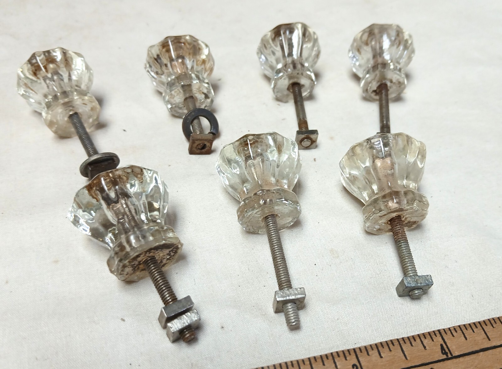 Set of 7 Antique Glass Drawer Knobs 1920s Era
