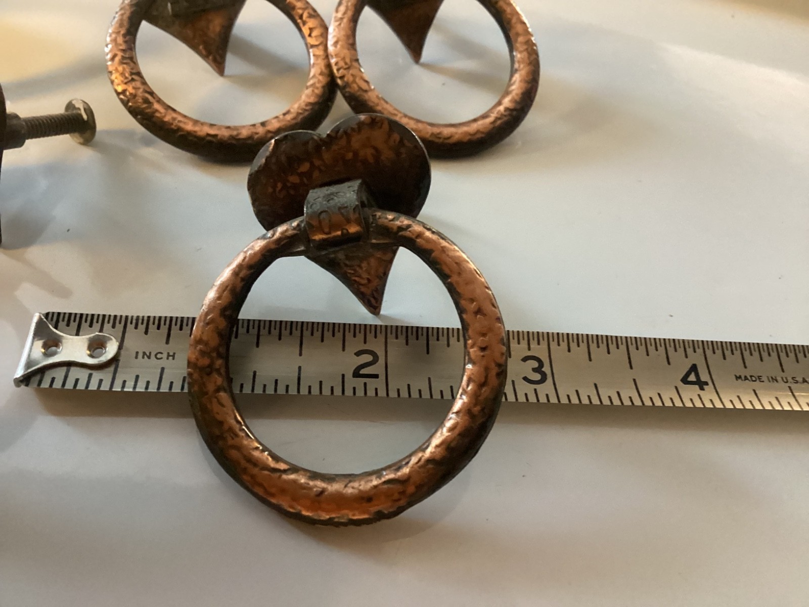 Lot of 5 Vintage Copper Heart Ring Drawer Finger Pull Cabinet Handle Amerock