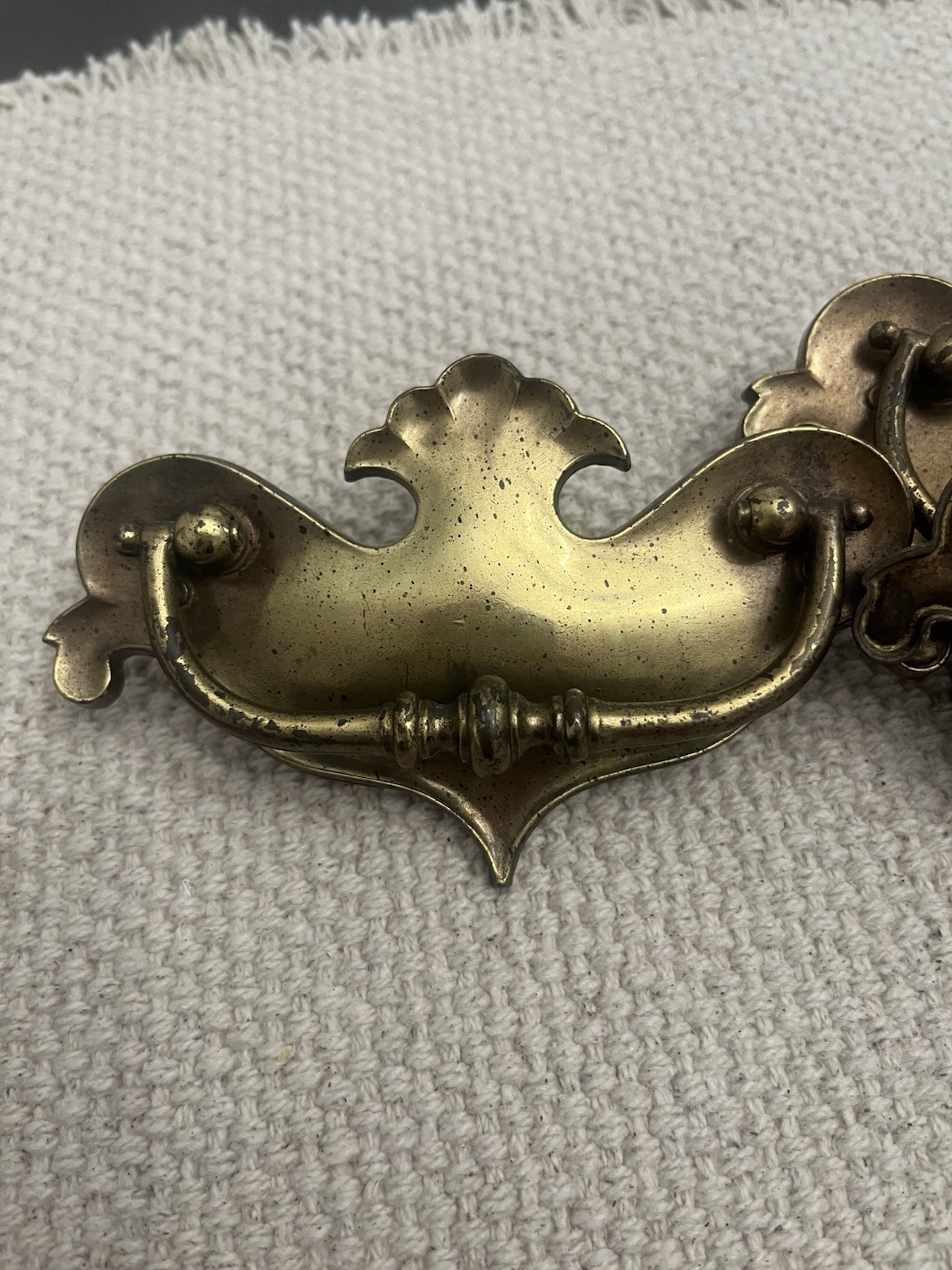 K.B. Co. Antique Brass Bail Pull Drawer Pull Ornate Rusted
