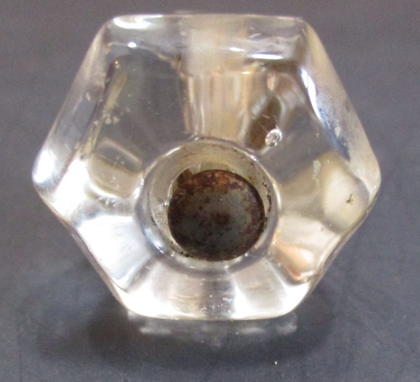 Hexagonal Clear Glass Drawer Knobs 6 Sided Dresser or Cabinet Pulls Salvage 6 PC