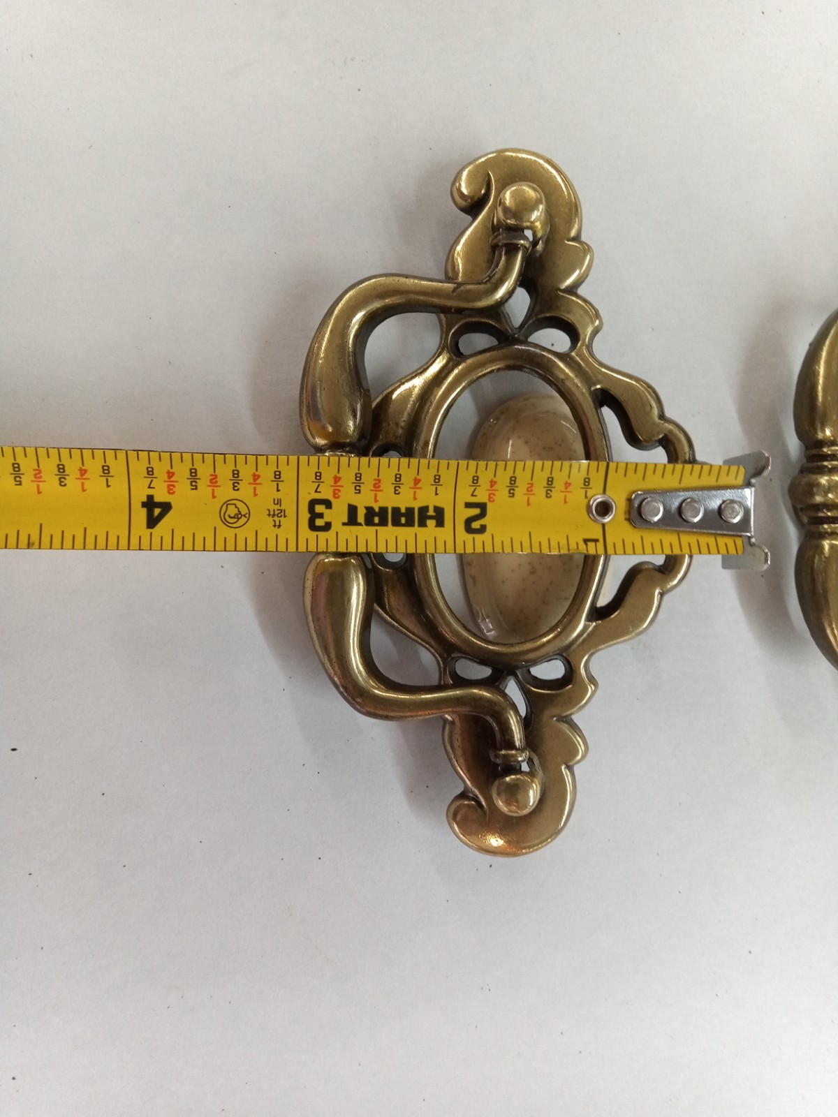 Pair Of 2 Bronze Tone Vintage Drawer Pulls With Speckled Cream Ceramic Inserts