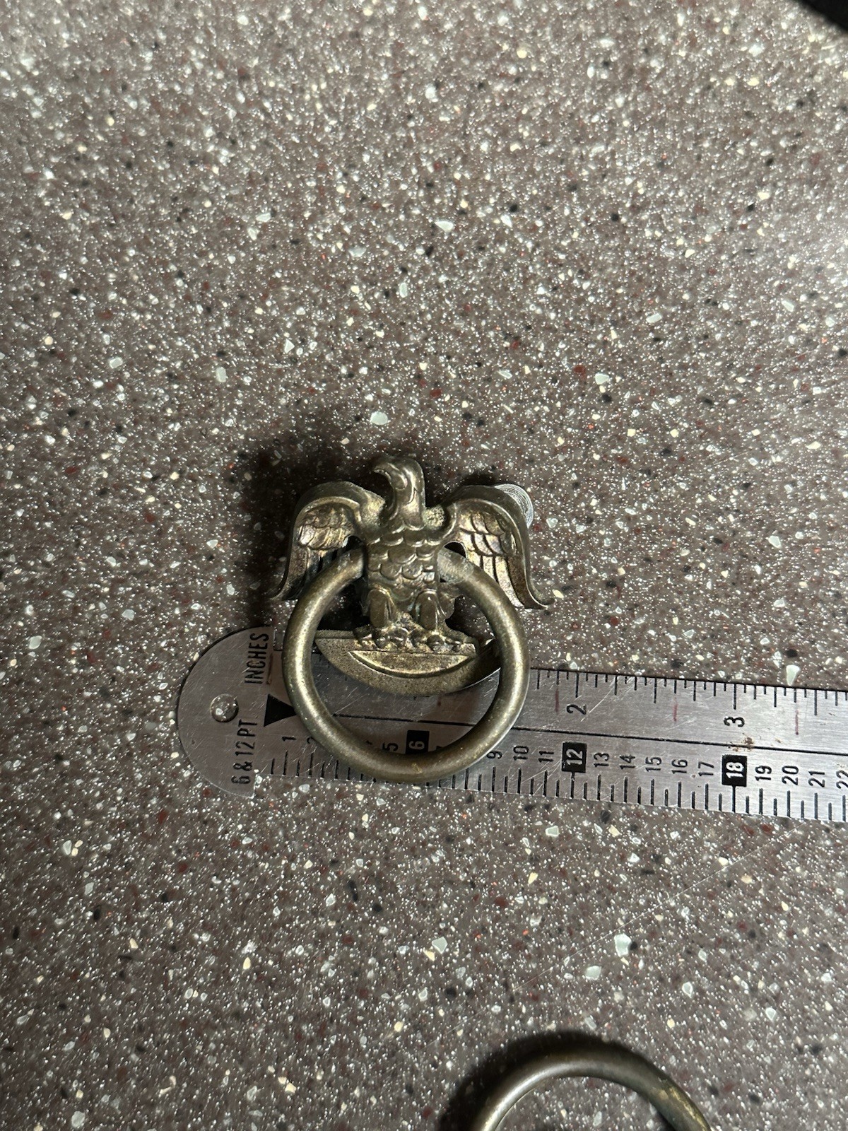 Vintage Eagle Ring Drawer Pulls Antique Brass Cabinet Hardware Pair No 8393