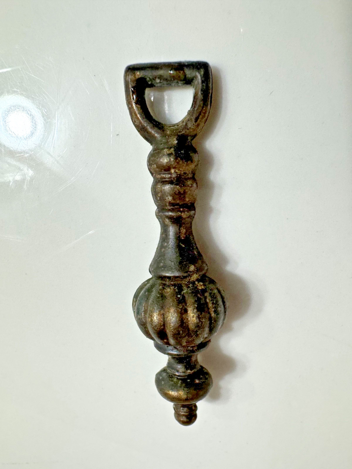 Vintage Large Bronze Antique Brass Tone Finish Hanging Drop Drawer Pull Hardware
