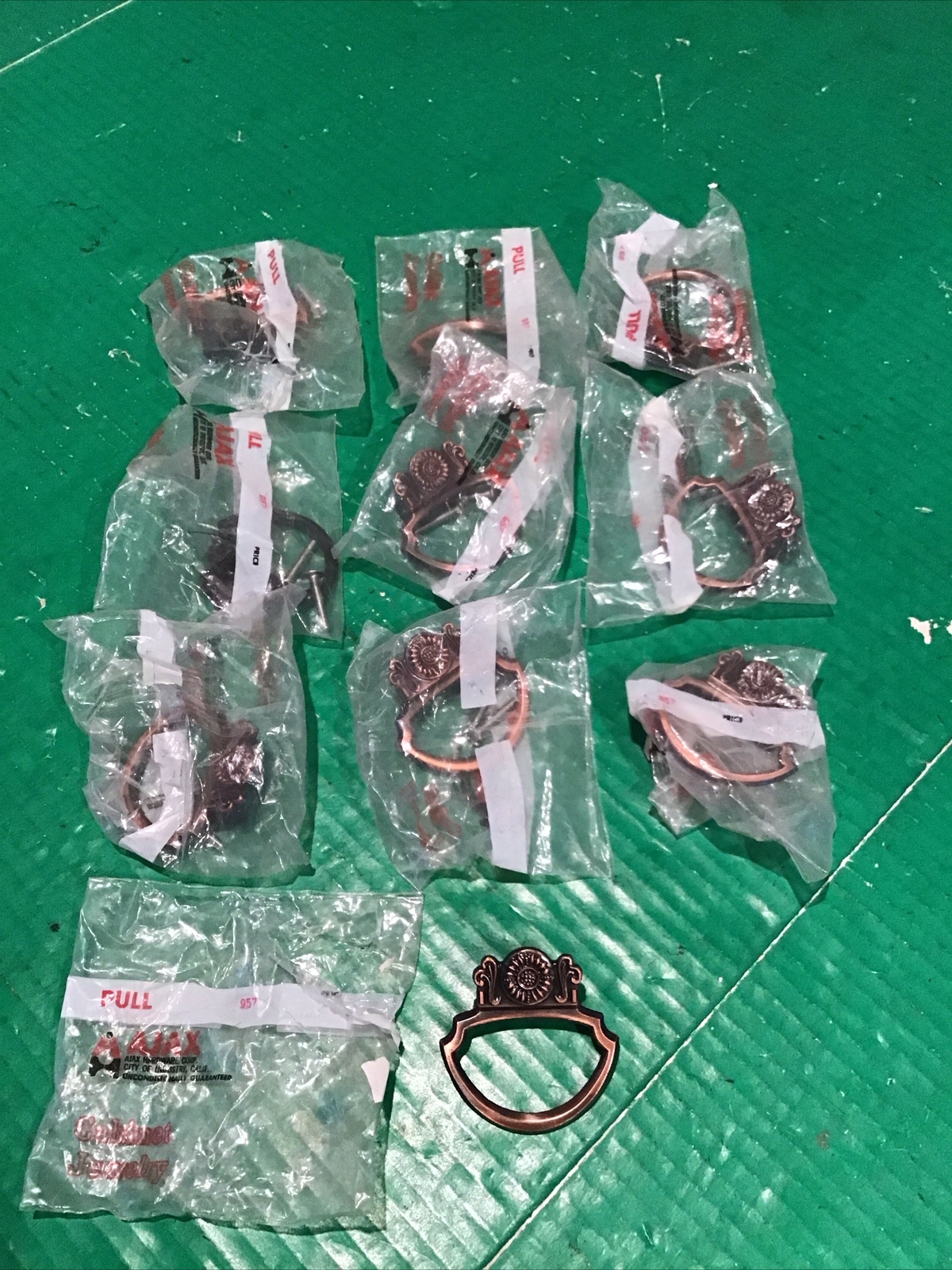 New Lot of 10 Ajax USA 957 Copper Tone Cab Door Drawer Pull Handle 1″ Center Vtg