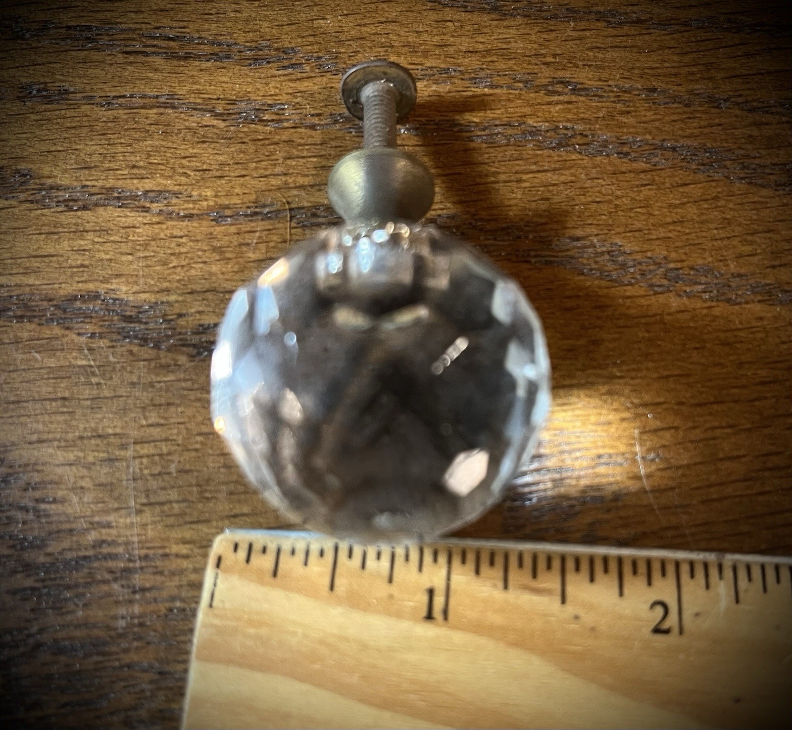 Pair Vintage clear faceted crystal ball doorknobs drawer pulls with brass base