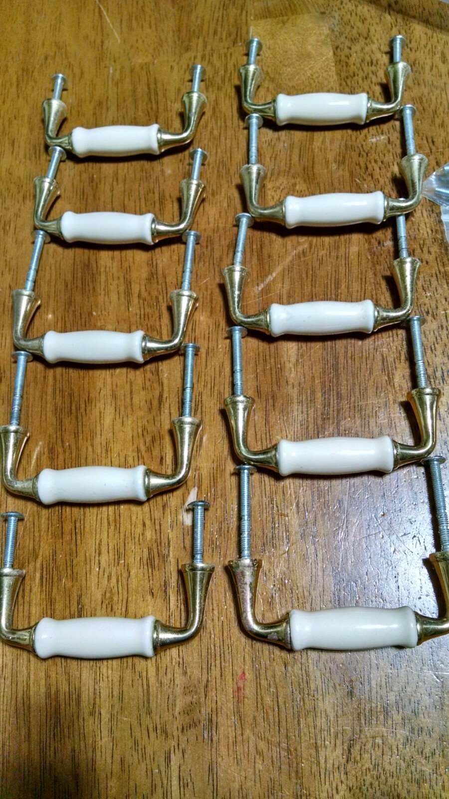 10 Vintage Porcelain Ceramic Brass Cabinet Drawer Pull Handles 3″ LIBERTY +screw